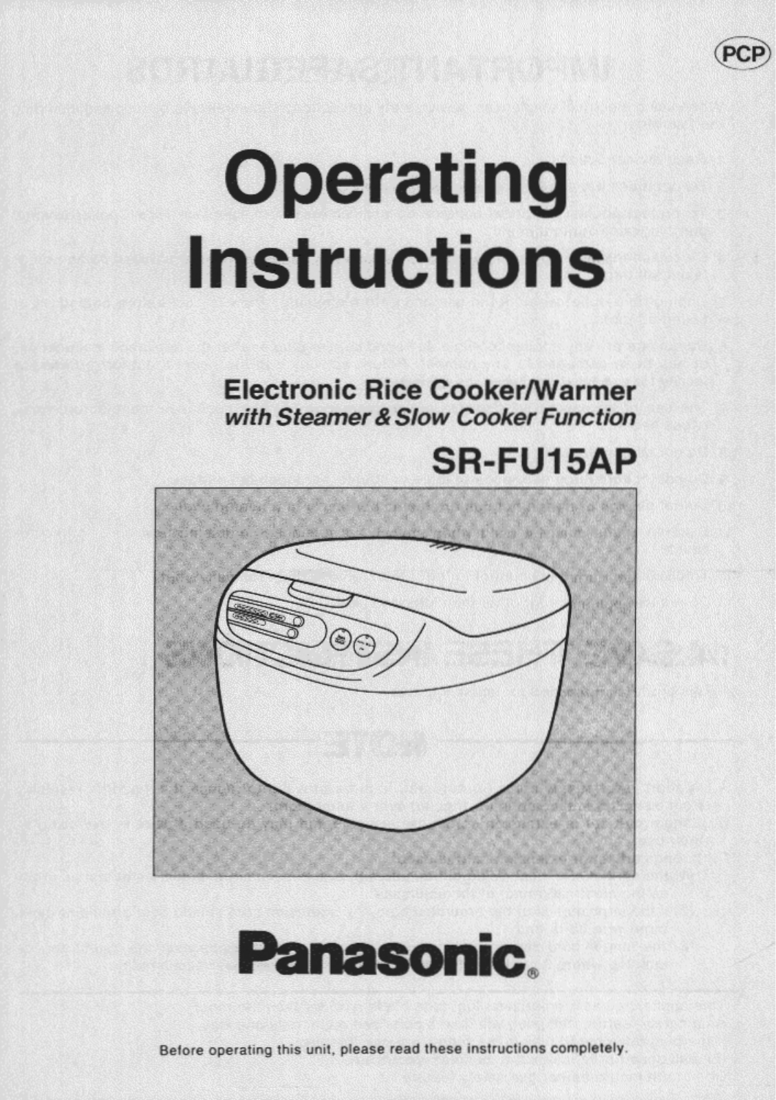 Panasonic Sr-fu15ap Owner's Manual