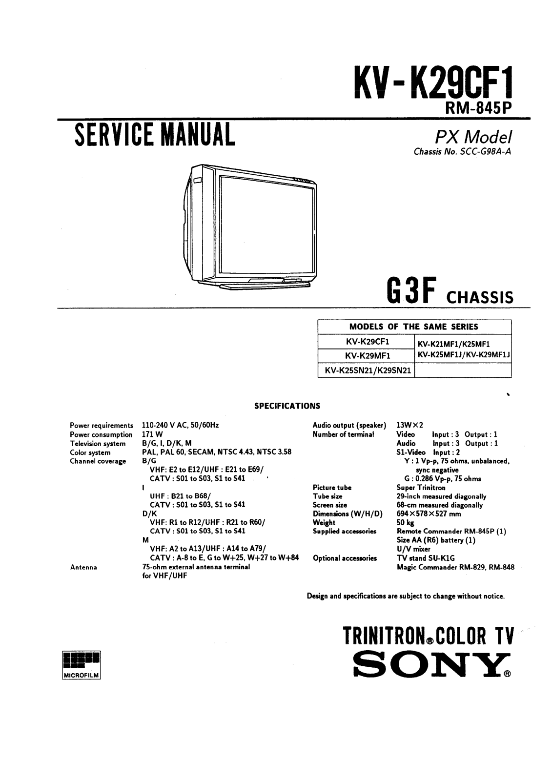 SONY KV-K29CF1 SERVICE MANUAL