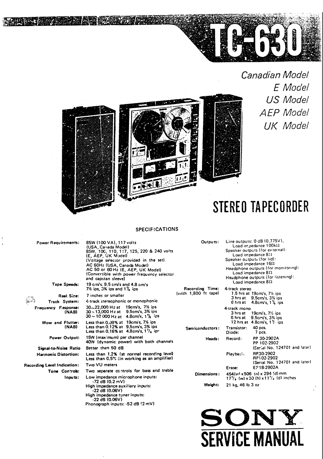 Sony tc-630 Service Manual