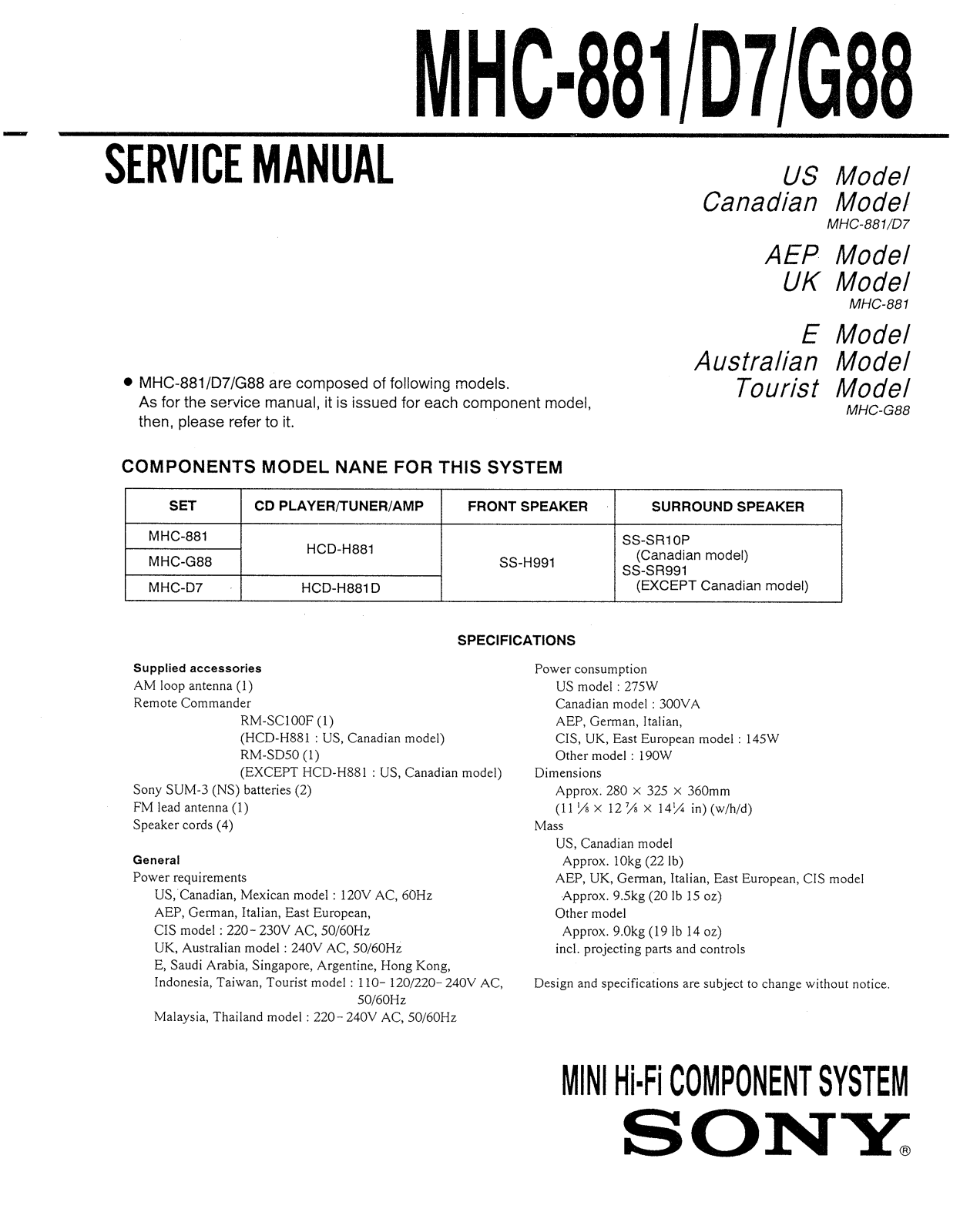 Sony MHC-881 Service Manual