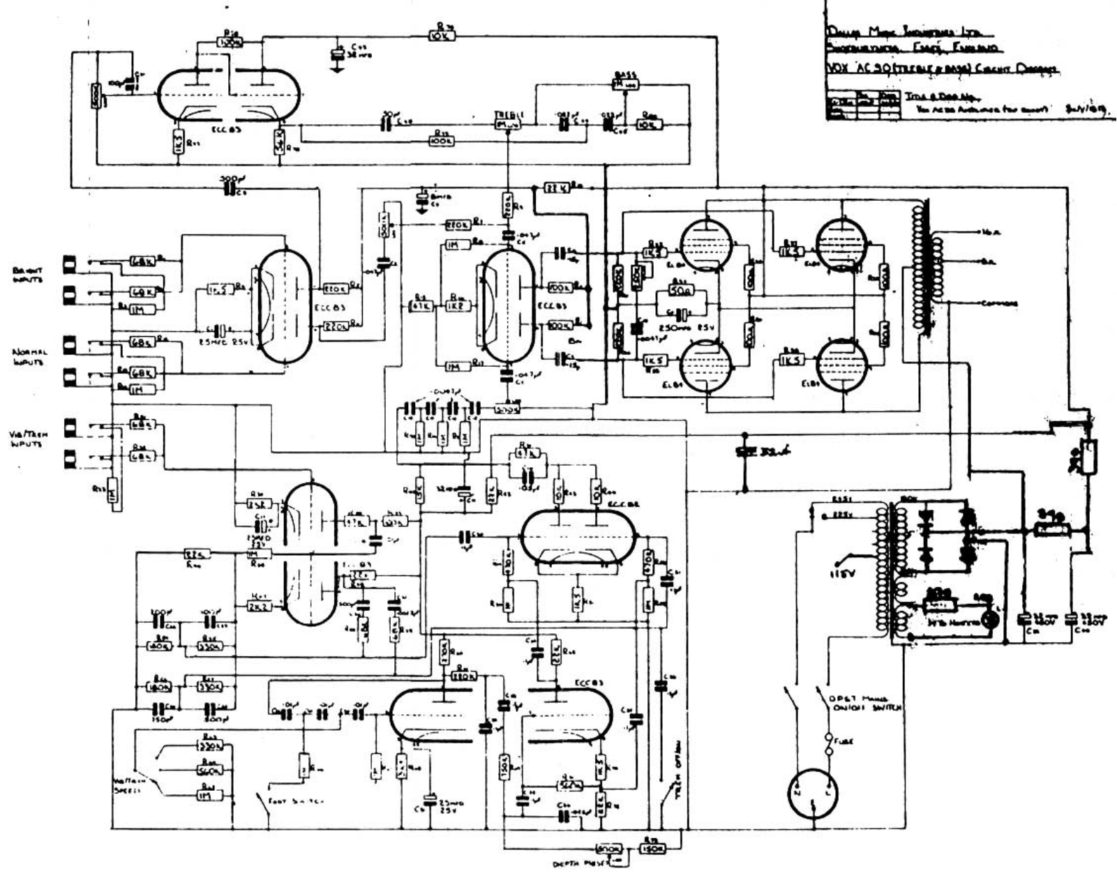 Vox ac30 top boost dallas  1970s schematic