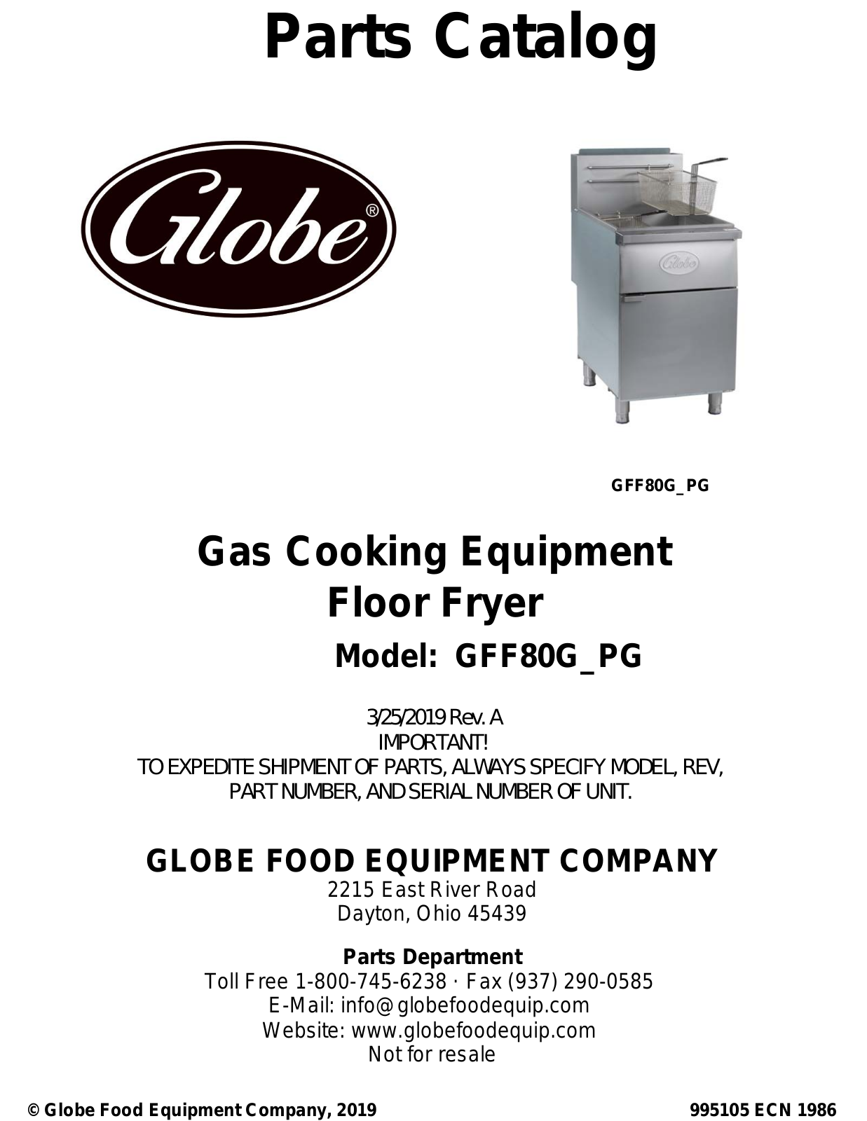 Globe GFF80G-PG PARTS LIST