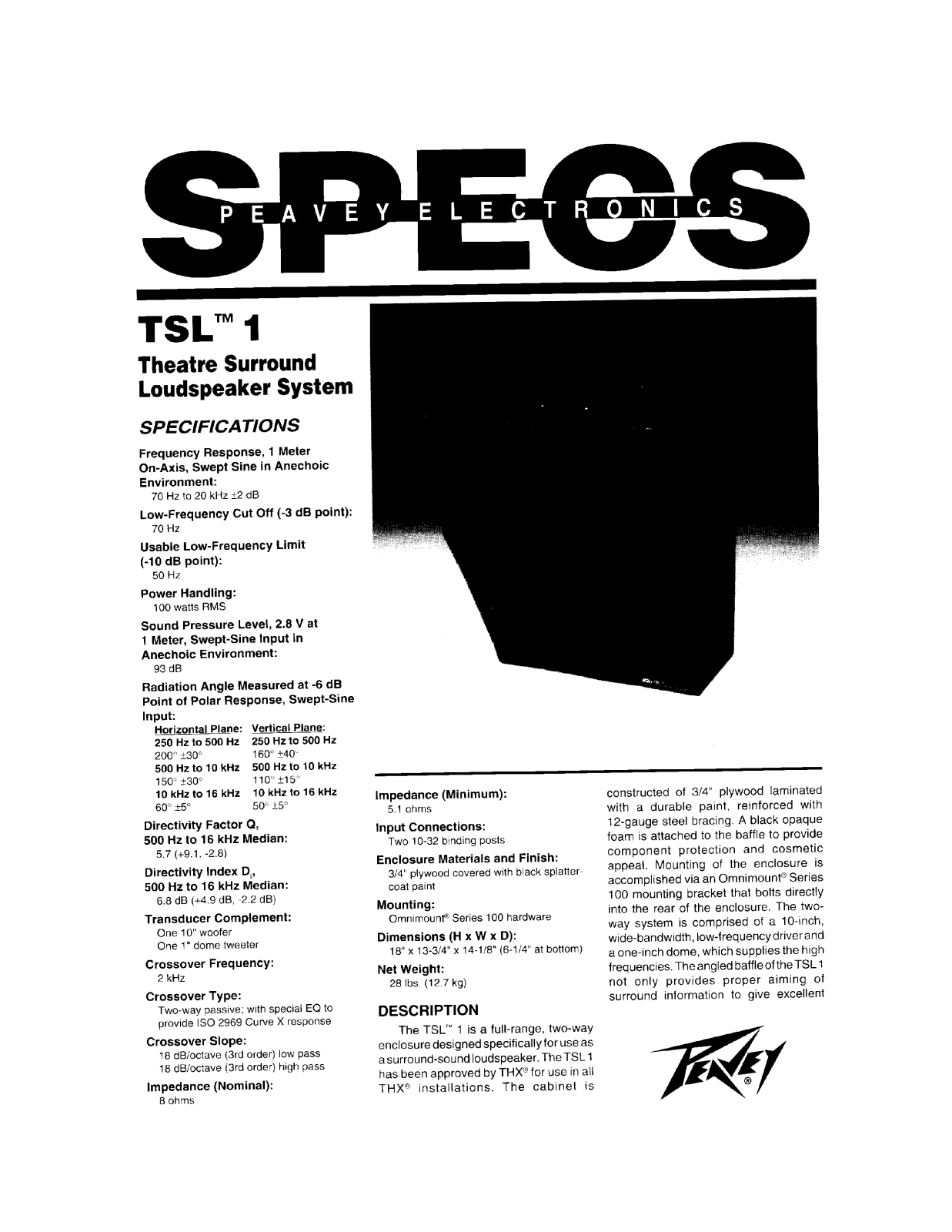 Peavey TSL 1 DATASHEET