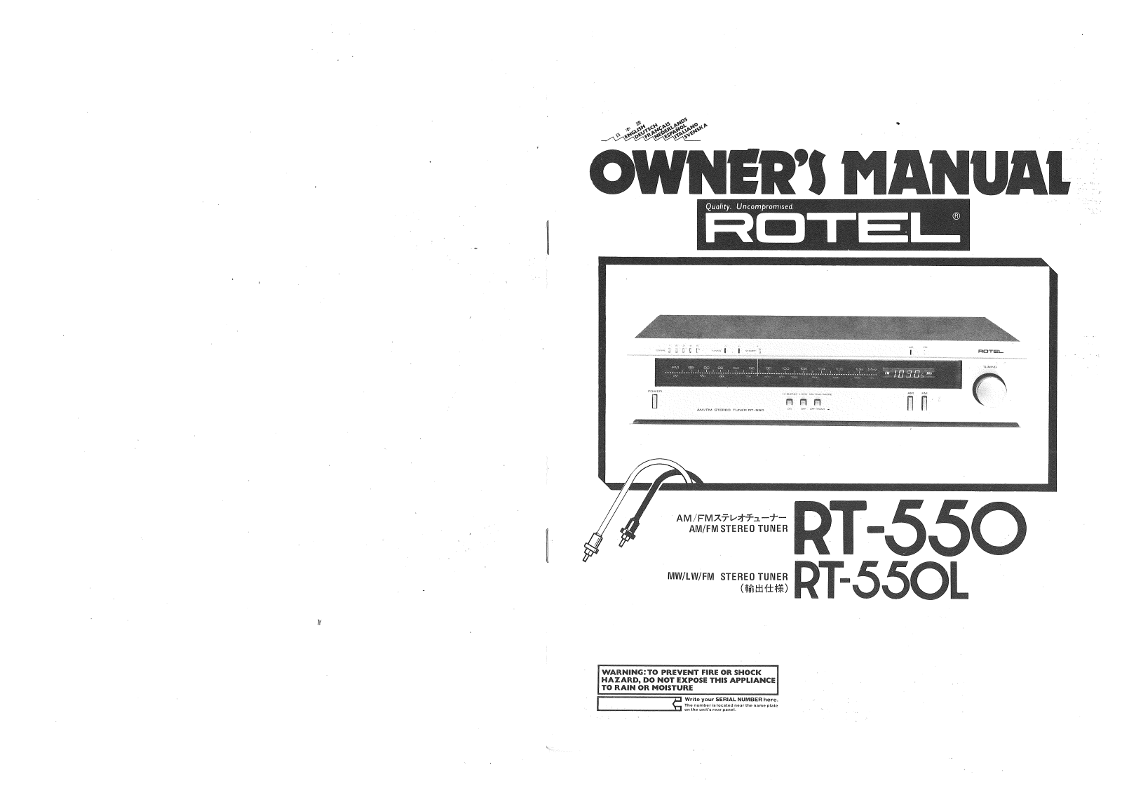 Rotel RT-550L, RT-550 User Manual