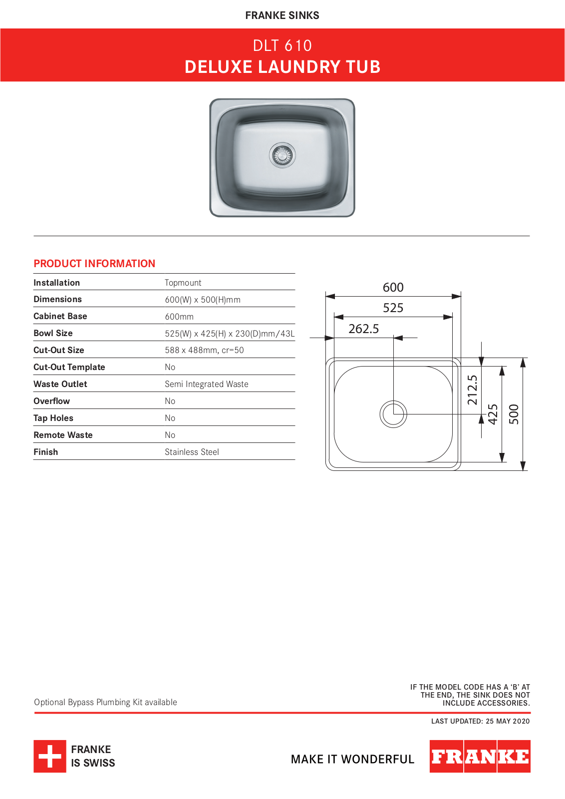 Franke DLT610 Specifications Sheet