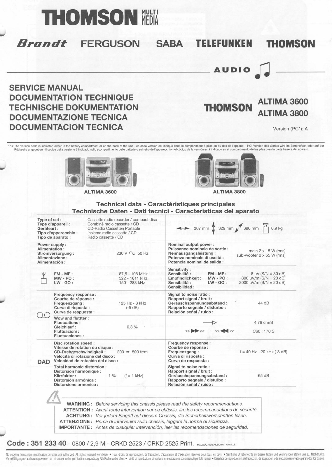 Thomson ALTIMA3600, ALTIMA3800 Schematic