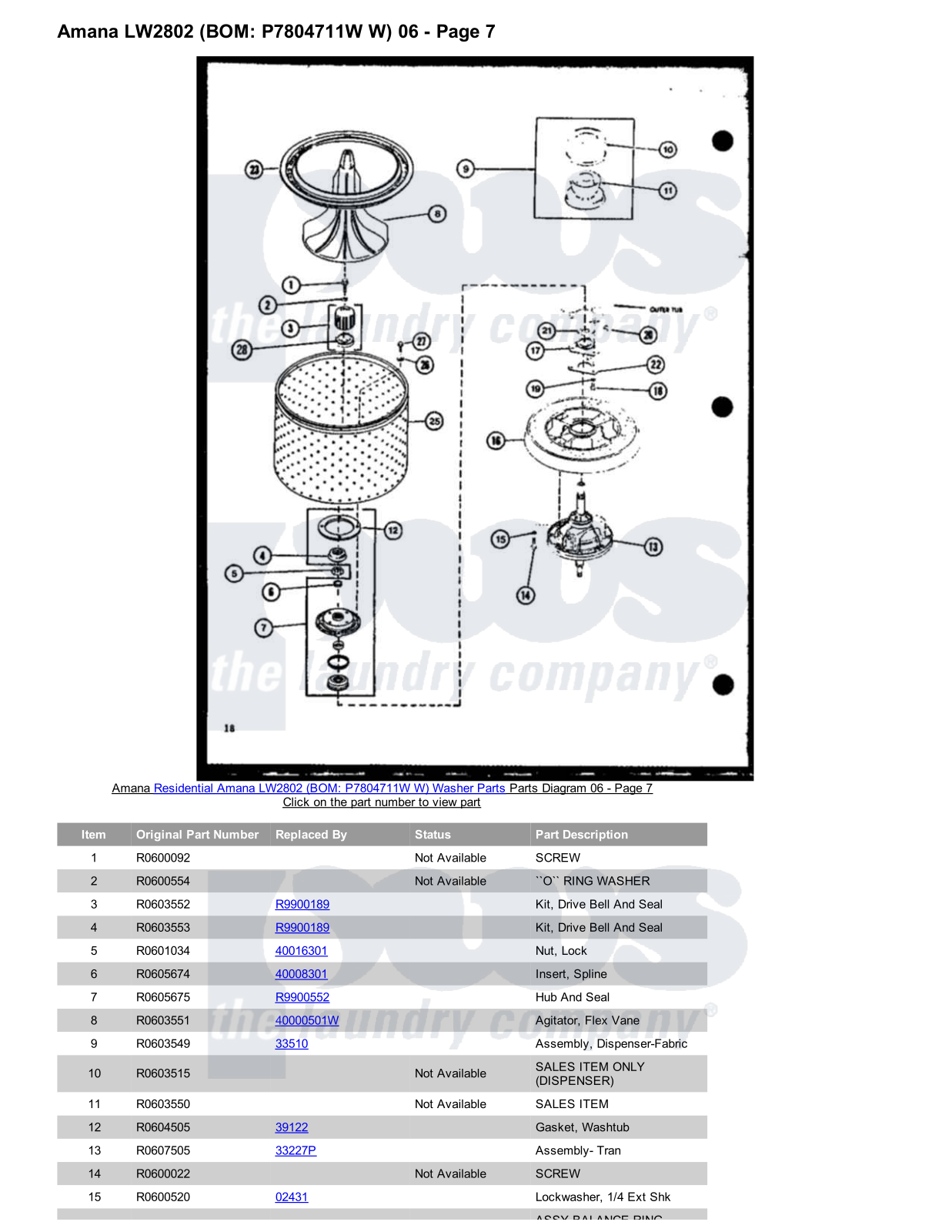 Amana LW2802 Parts Diagram