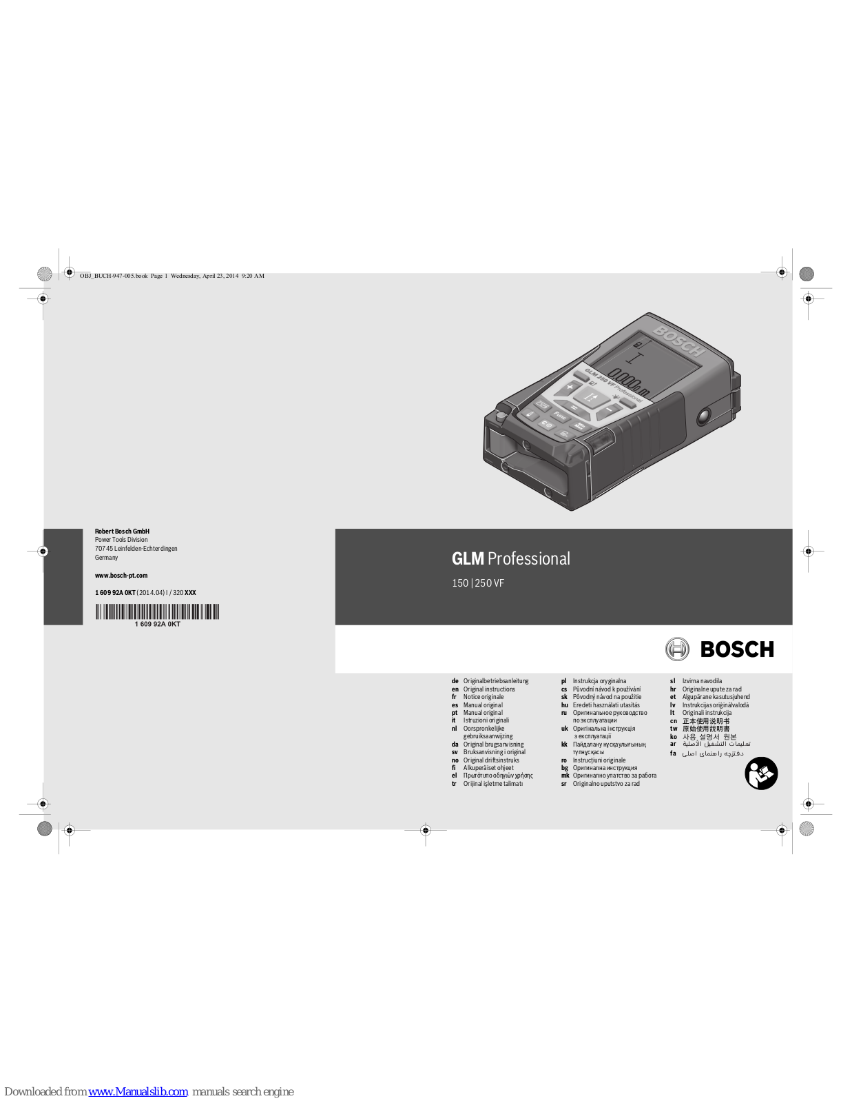 Bosch GLM 250 VF Professional, GLM 150 Professional Original Instructions Manual