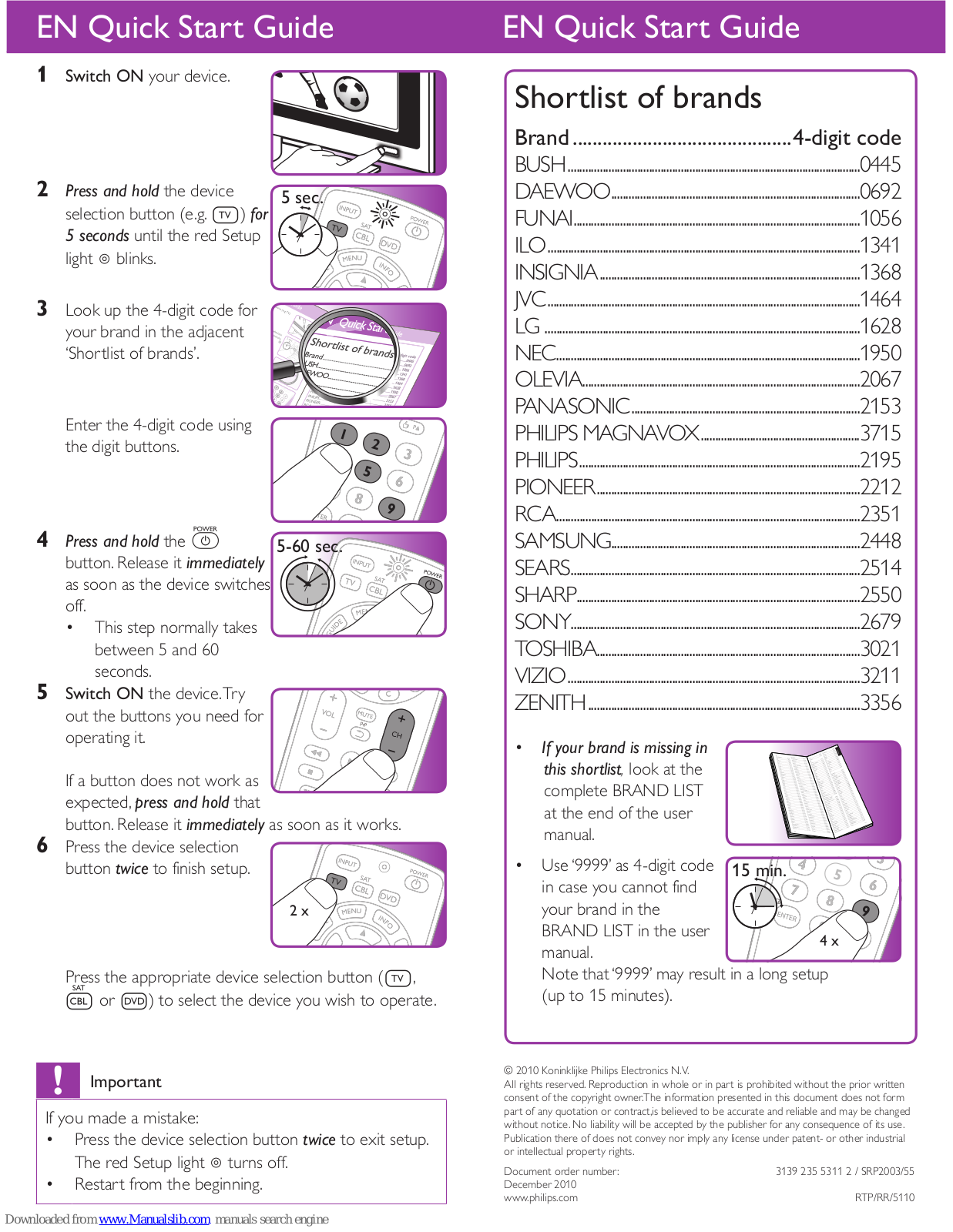 Philips SRP2003/55, SRP2003 Quick Start Manual - ManualMachine.com