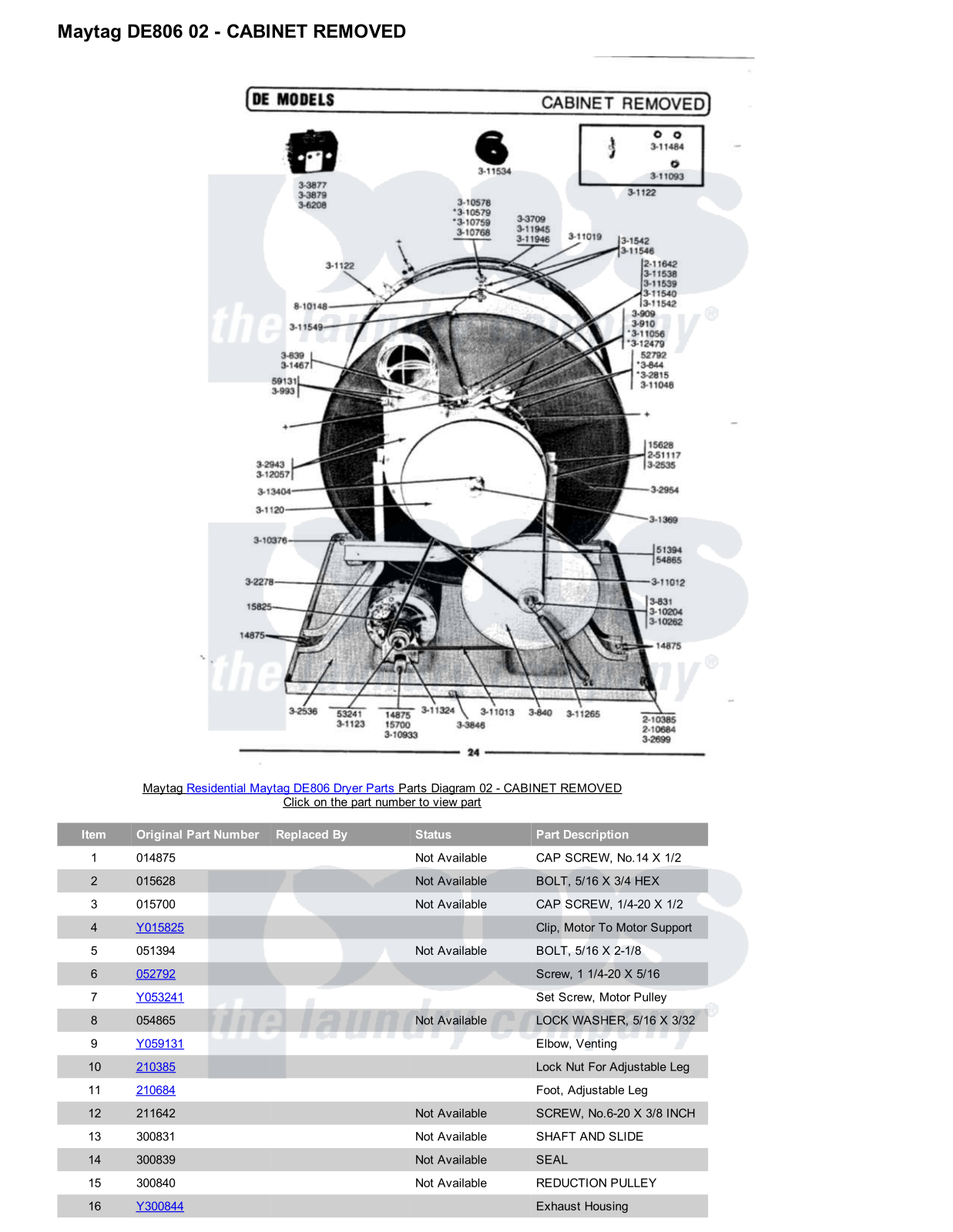 Maytag DE806 Parts Diagram