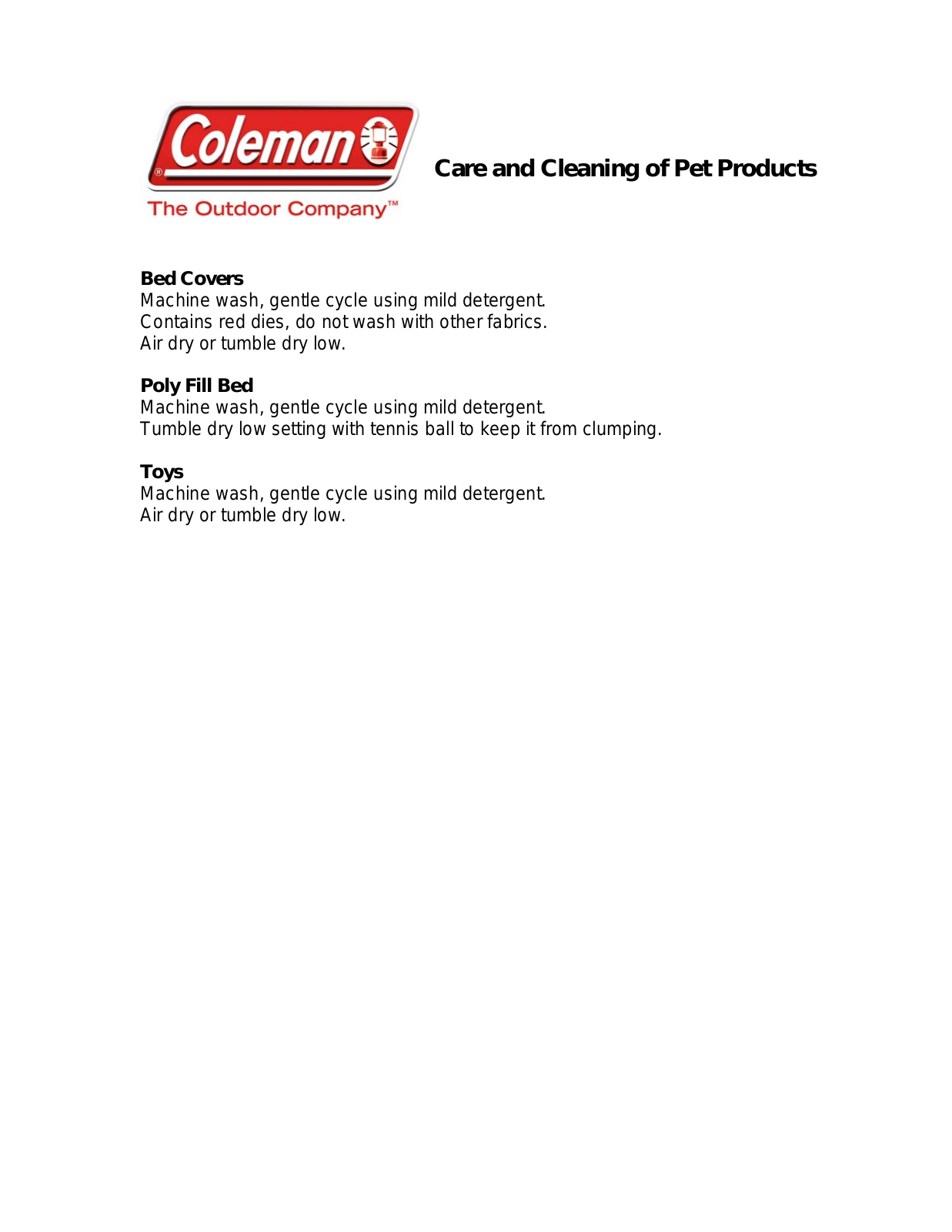 Coleman Pet Care Product User Manual