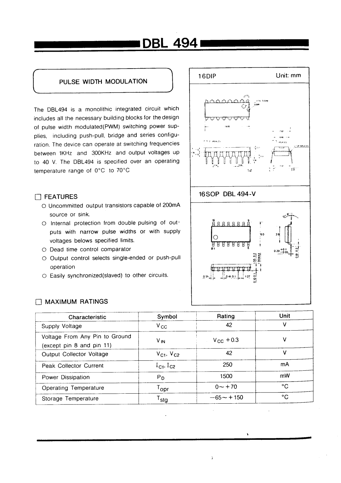 Daewoo Semiconductor DBL494-V, DBL494 Datasheet