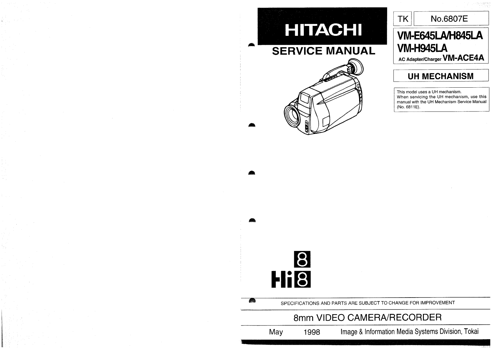 Hitachi VM-H845LA, VM-H945LA Service Manual