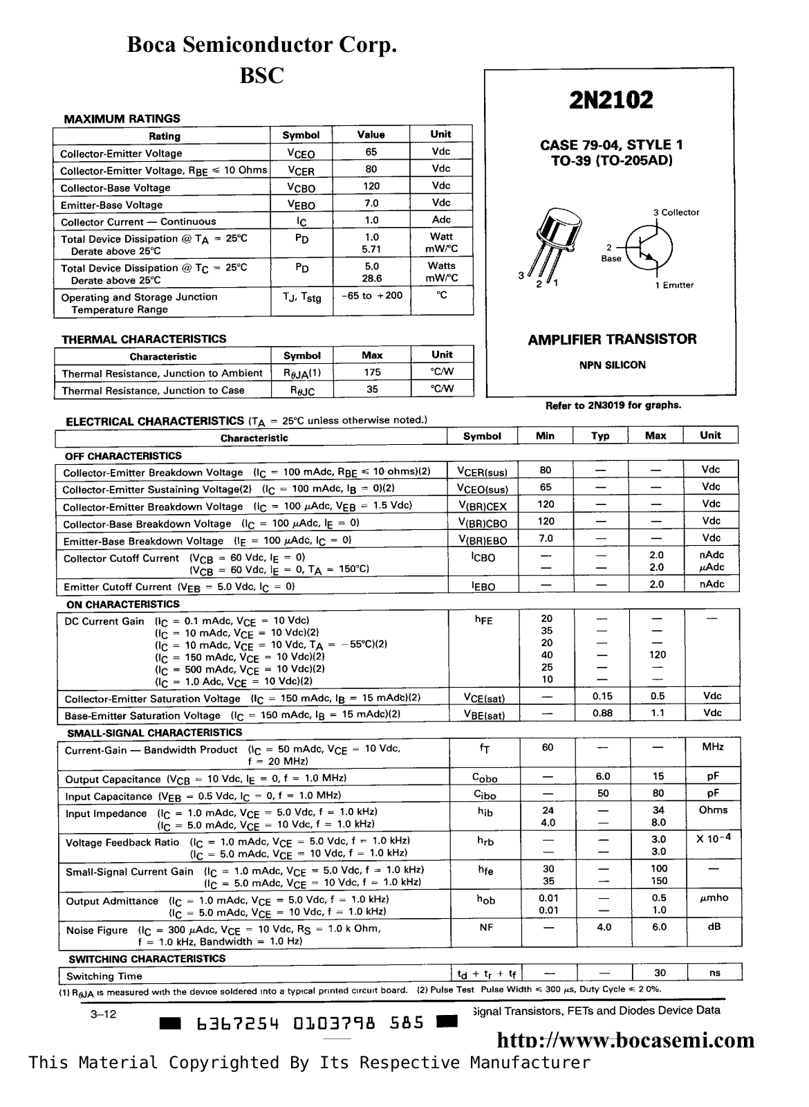 BOCA 2N2102 Datasheet