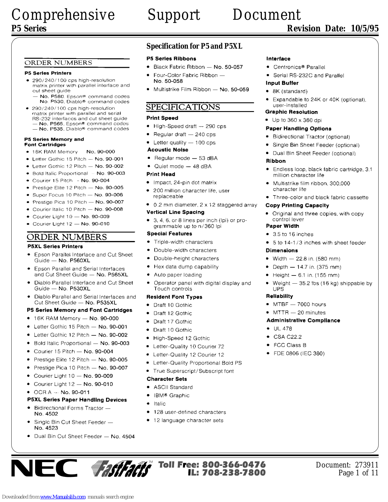 NEC Pinwriter P5, P5XL Specifications - ManualMachine.com