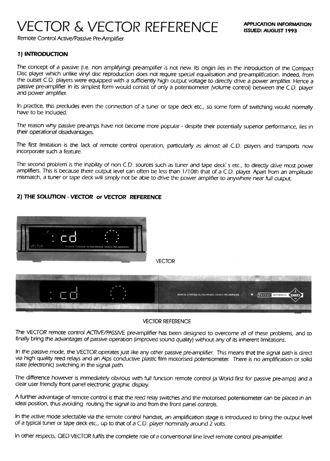 Qed Hifi Vector Reference Owners manual