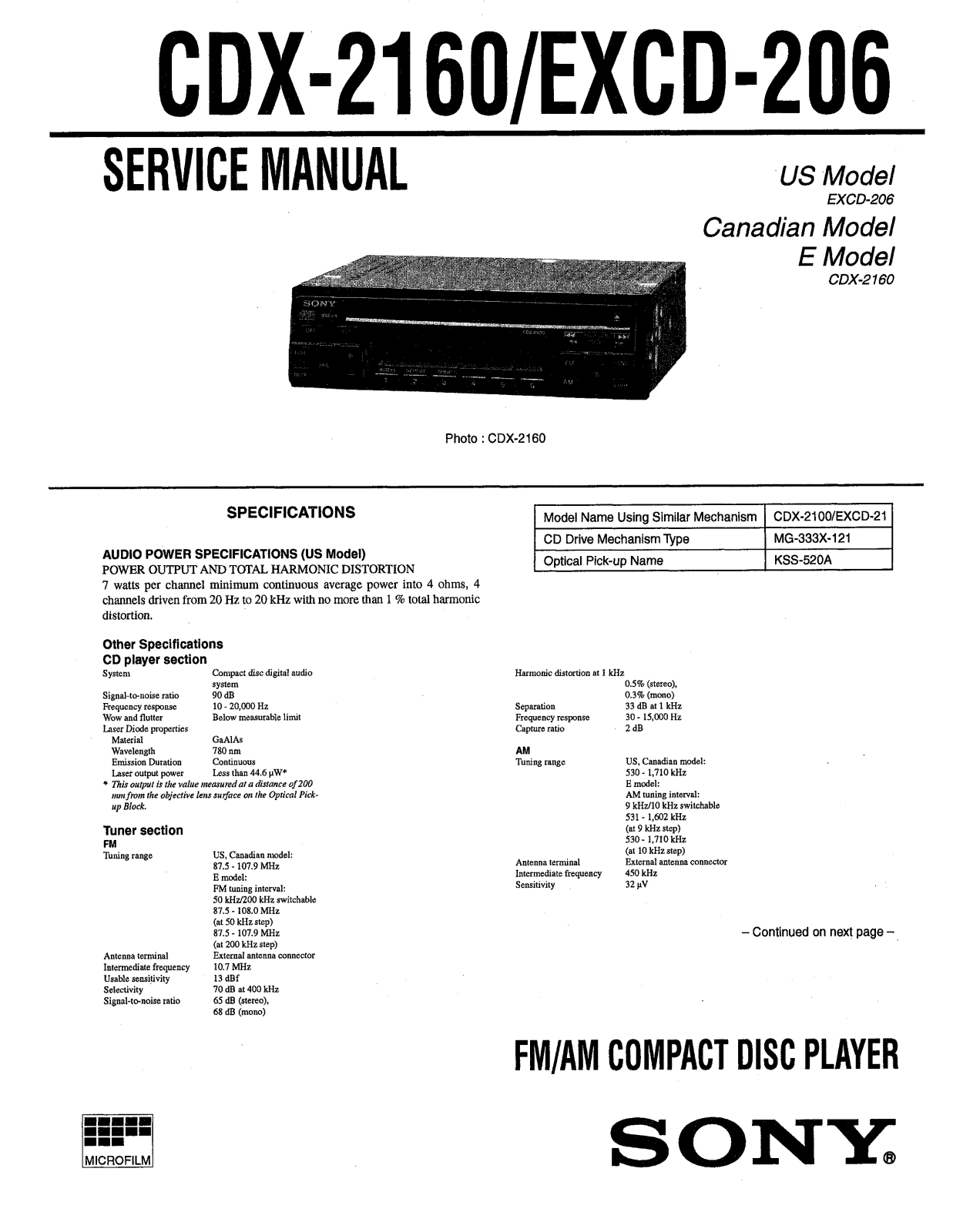 Sony CDX-2160 Service manual