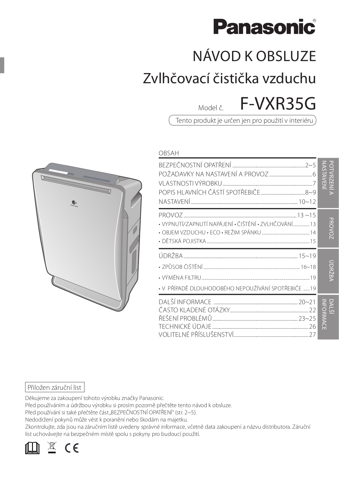 Panasonic F-VXR35 User Manual