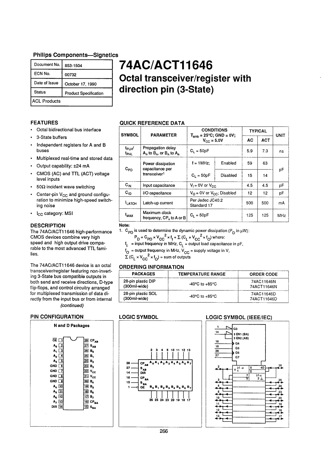 Philips 74ACT11646N, 74ACT11646D, 74AC11646N, 74AC11646D Datasheet