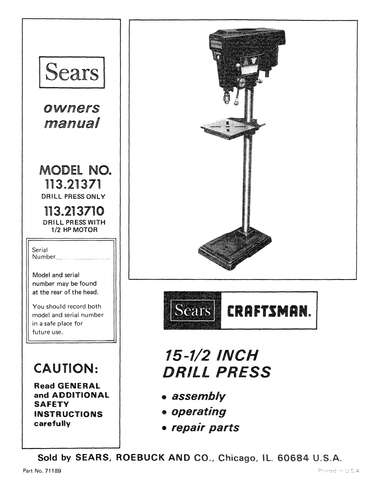 Craftsman 113213710, 11321371 Owner’s Manual