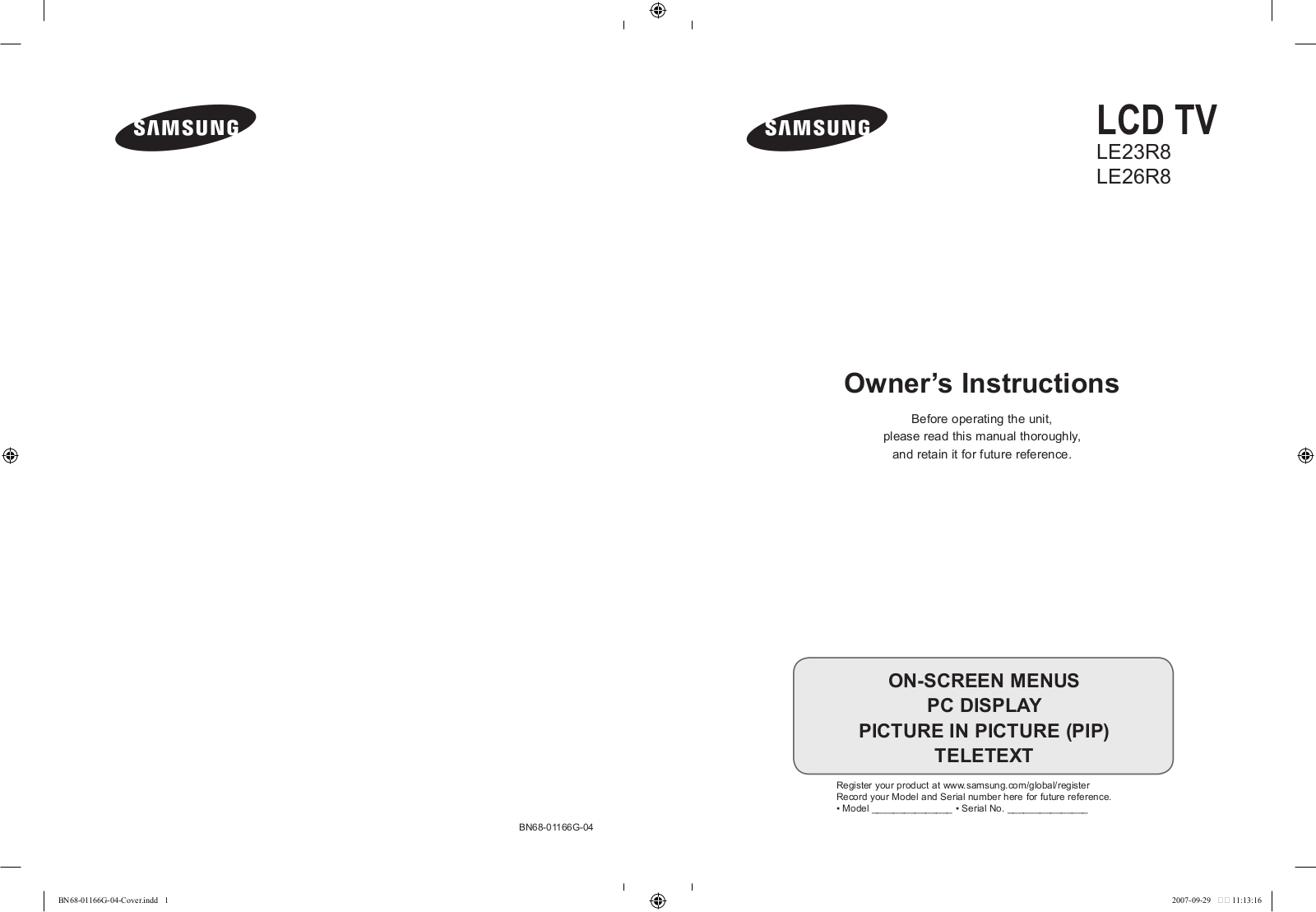 SAMSUNG LE26R82B, LE23R81W, LE23R82B User Manual