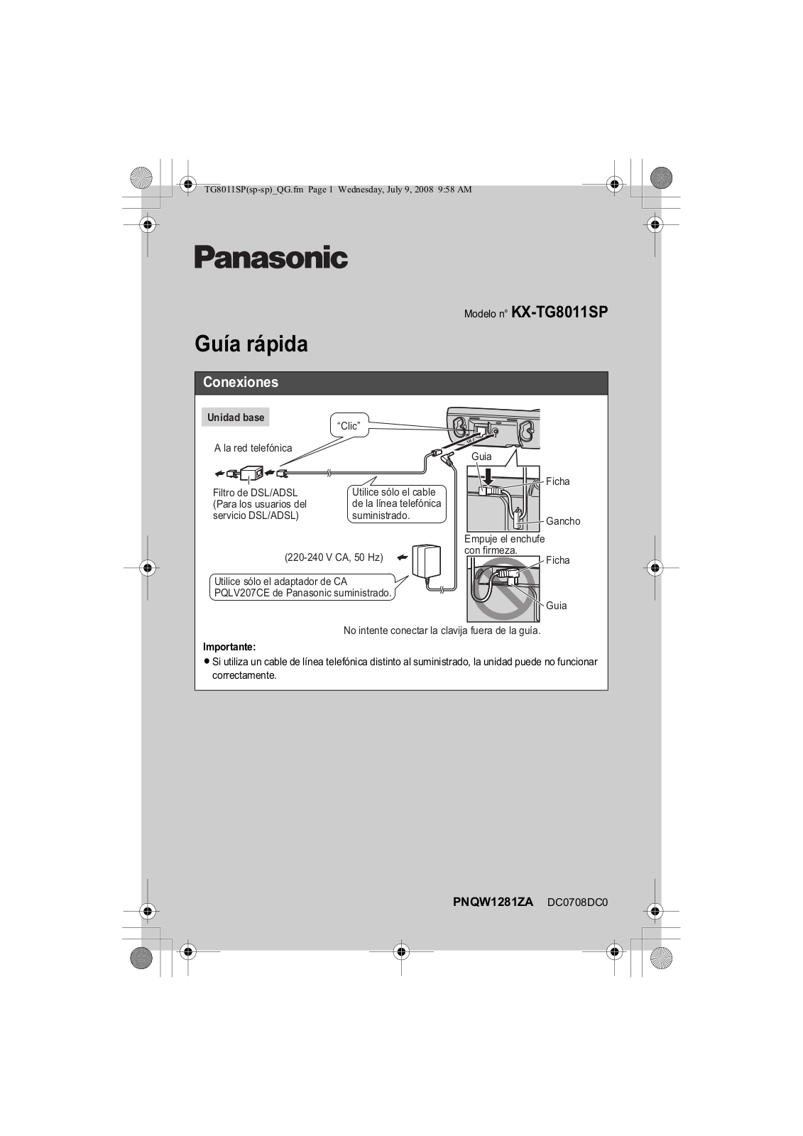 Panasonic KXTG8011SP Quick guide