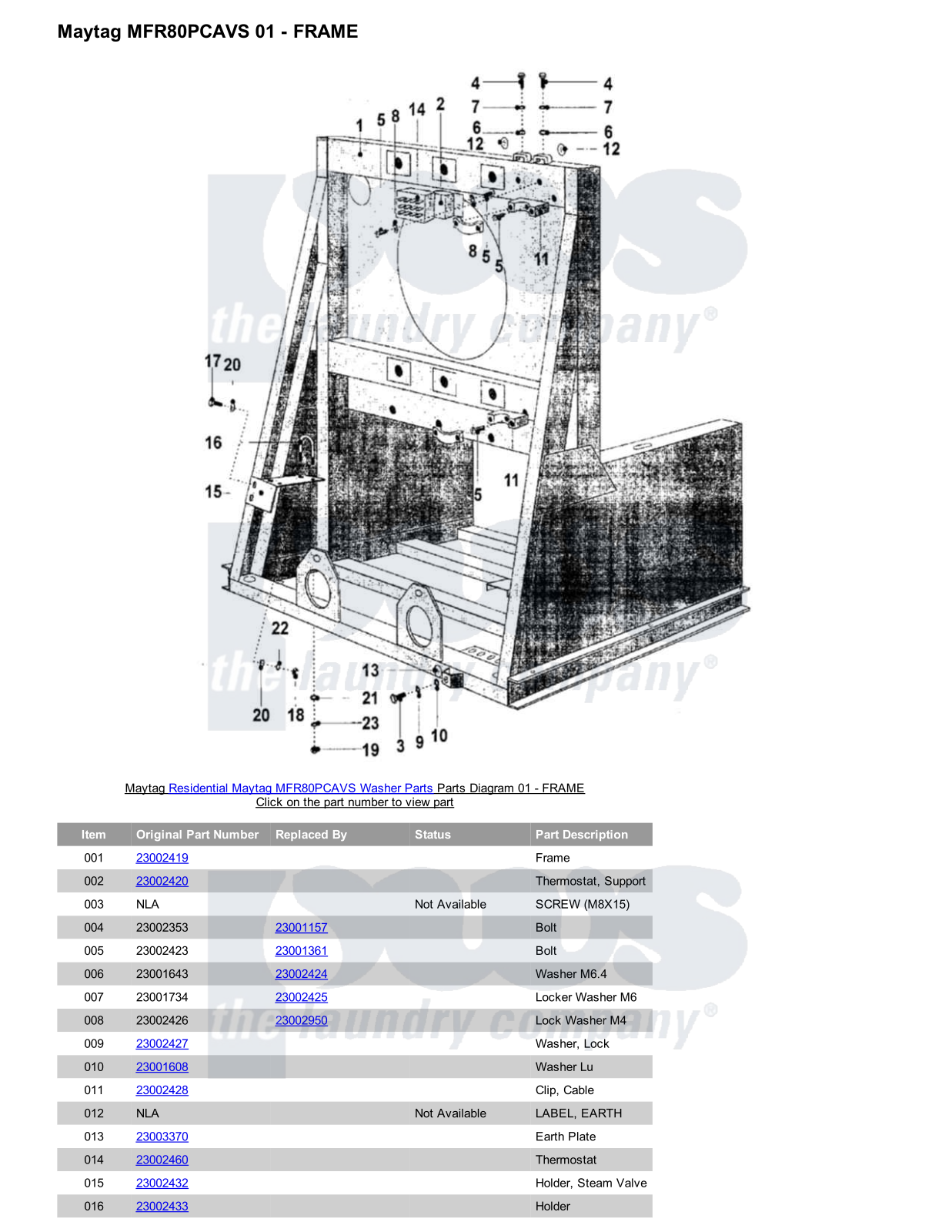 Maytag MFR80PCAVS Parts Diagram