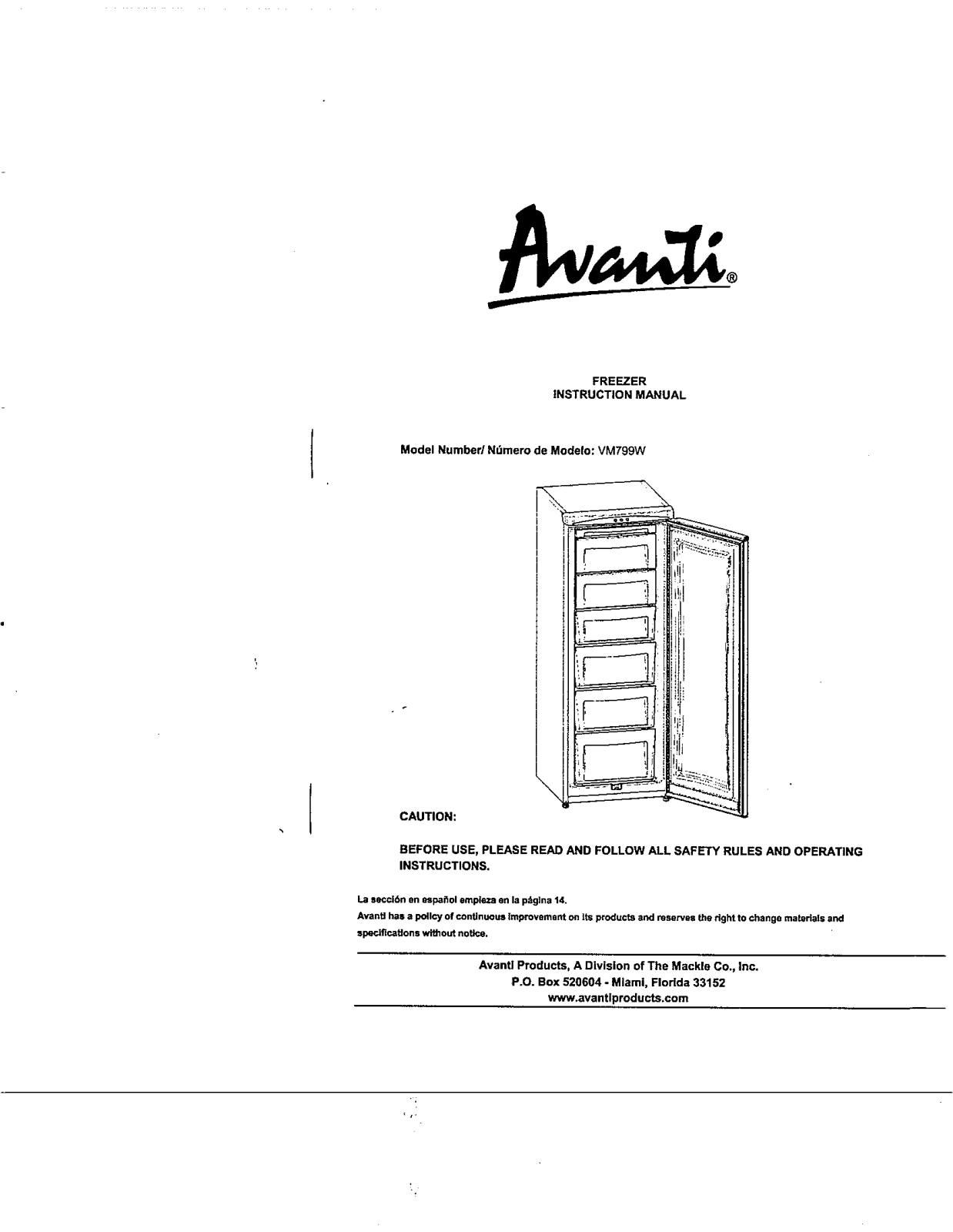 Avanti VM799W User Manual