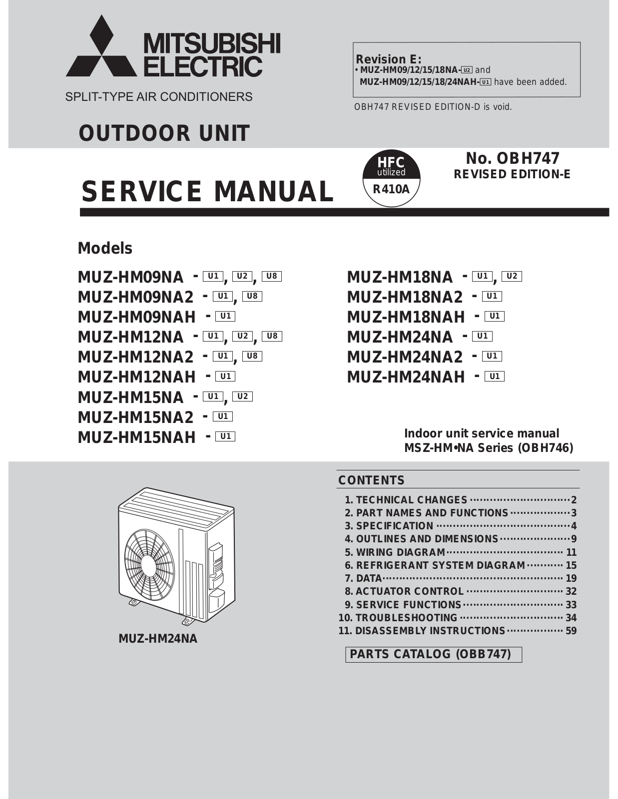 Mitsubishi MUZ-HM09NA-U8, MUZ-HM09NA, MUZ-HM24NA, MUZ-HM09NA-U1, MUZ-HM09NA2 Service Manual