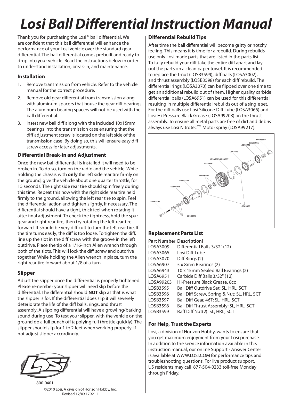 Losi LOSB3594 User Manual