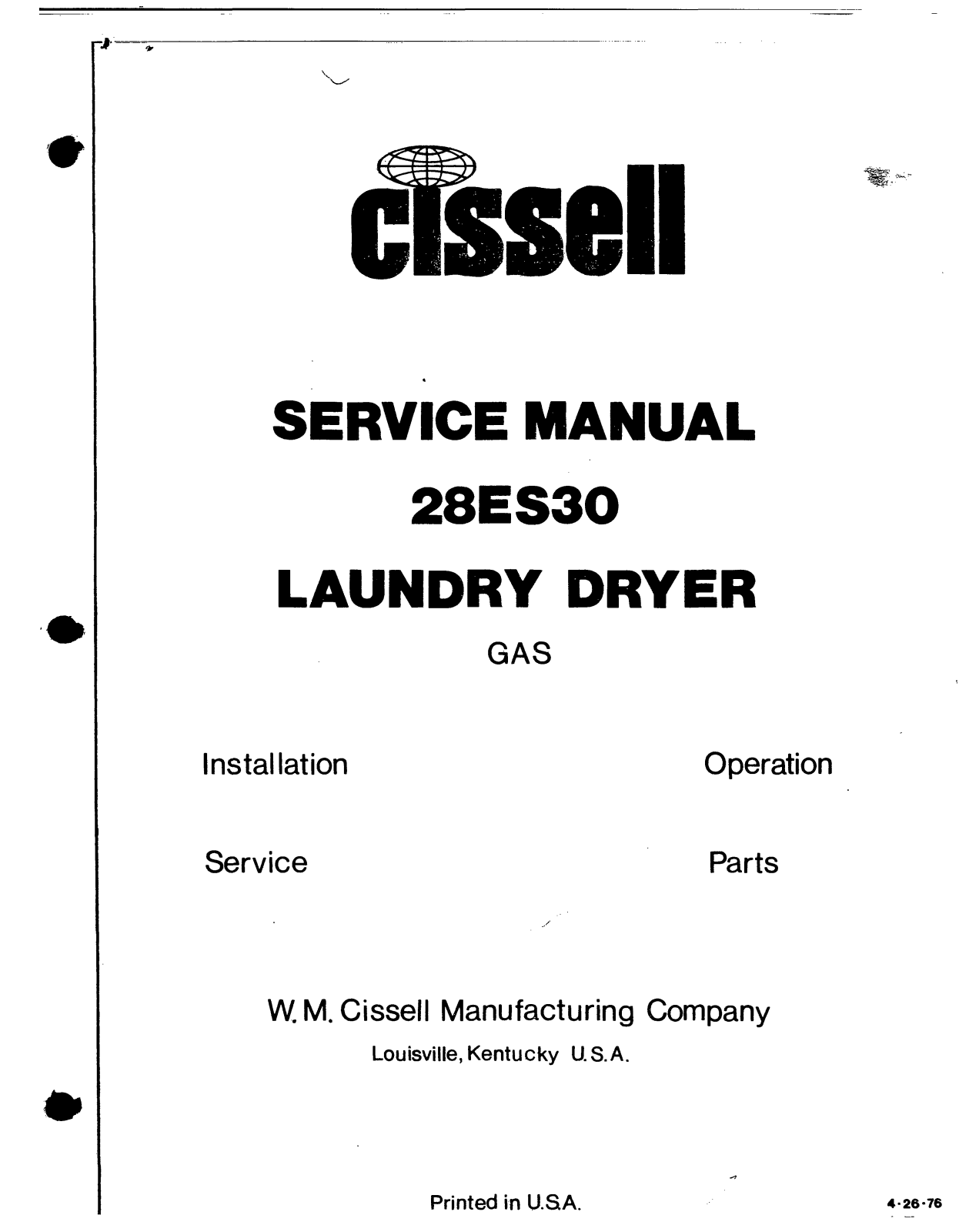 Cissell 28ES30 Service Manual