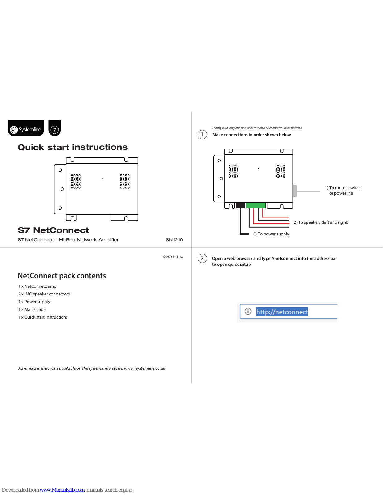 Systemline S7 NetConnect Quick Start Instructions - ManualMachine.com