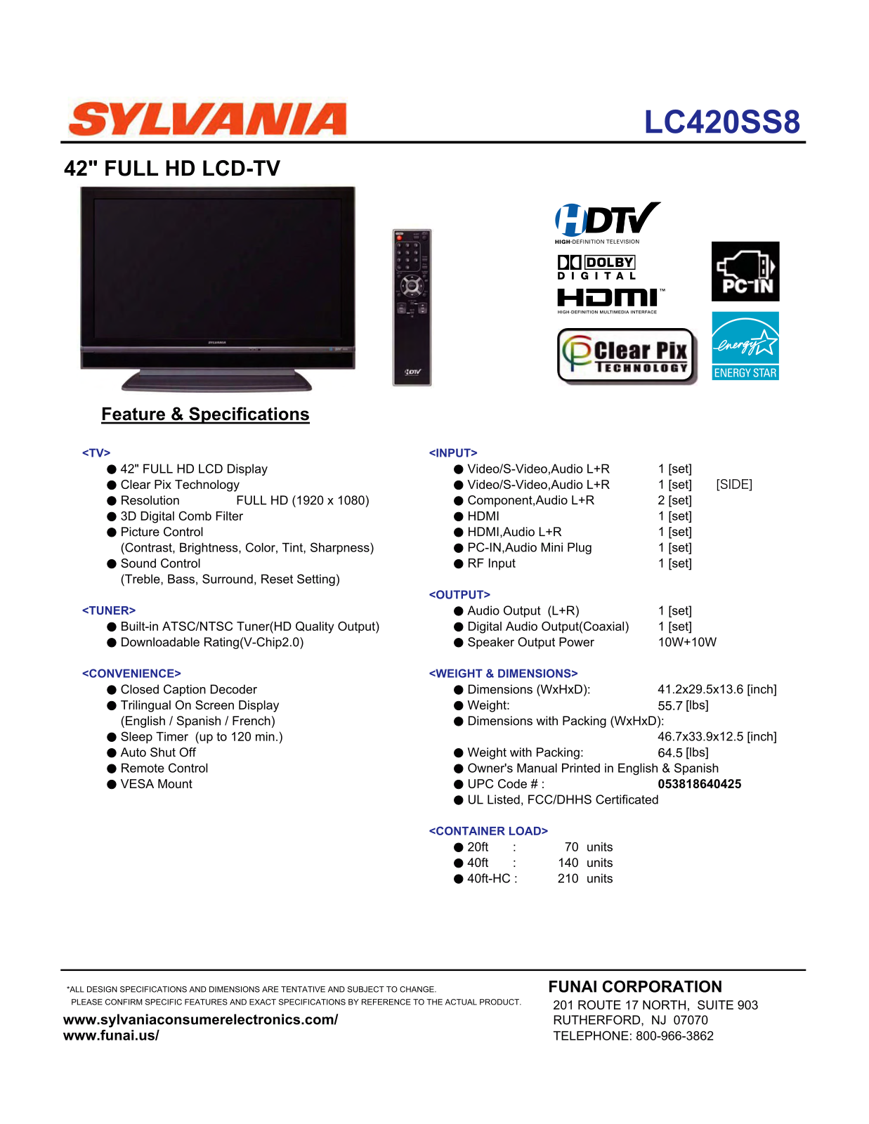 Sylvania LC420SS8 User Manual