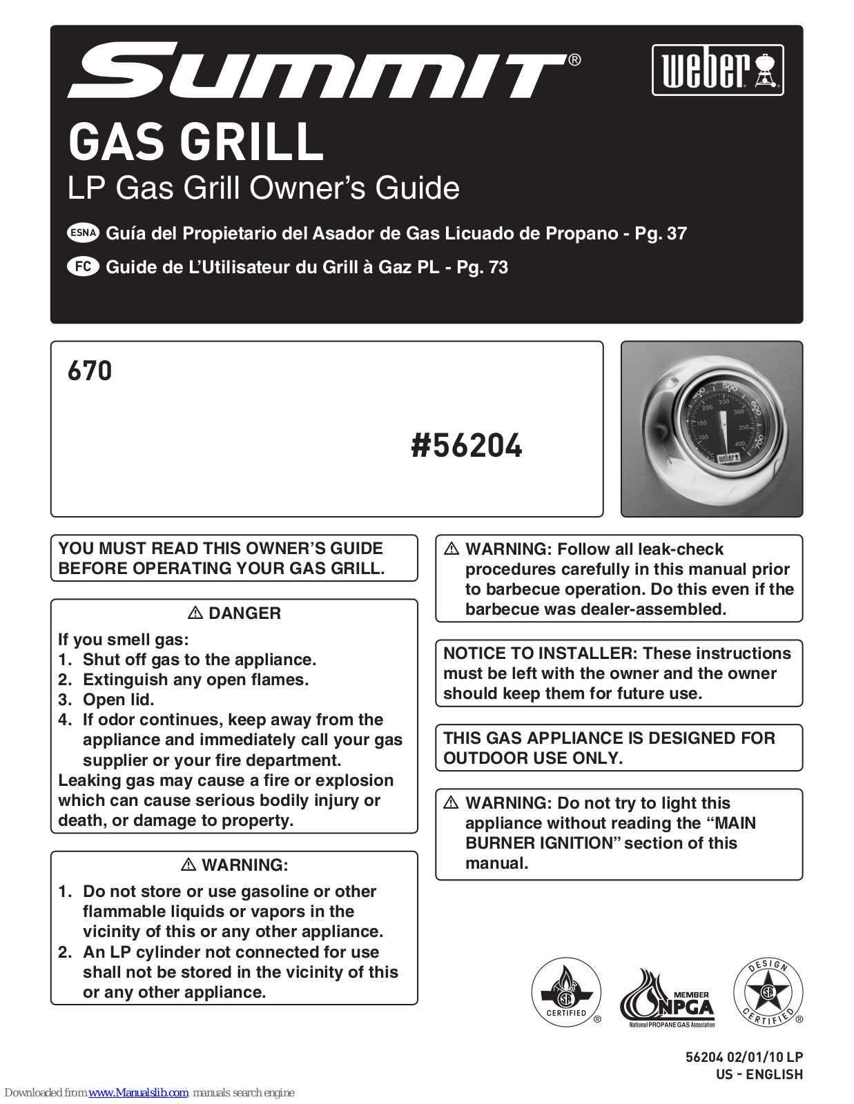 Weber Summit 670 LP Owner's Manual