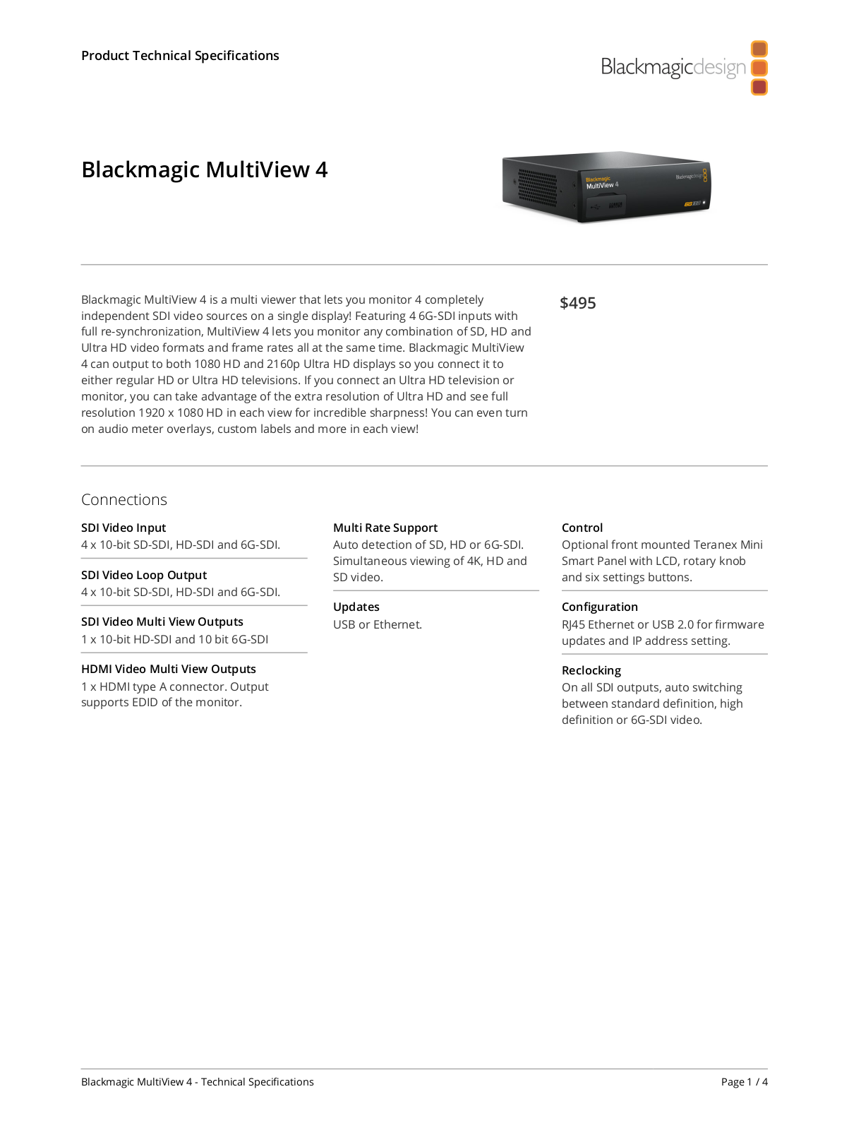 Blackmagic Design Multiview 4 User Manual