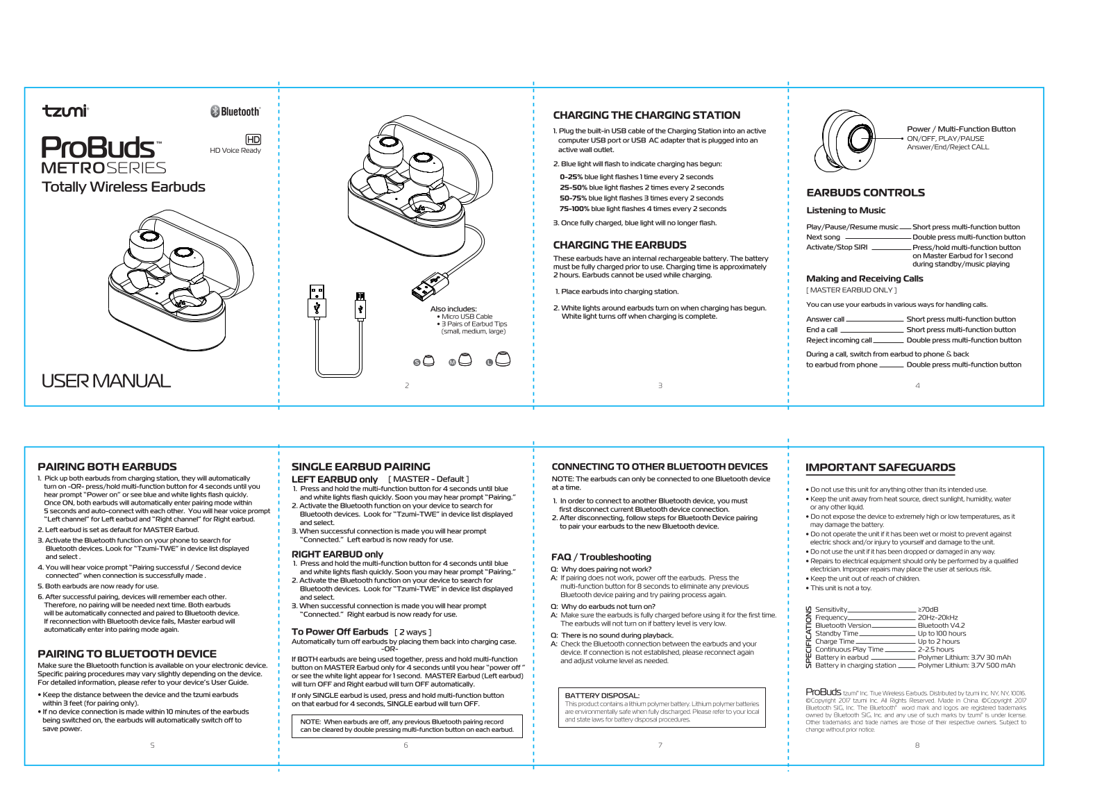 Tzumi ProBuds Metro User Manual