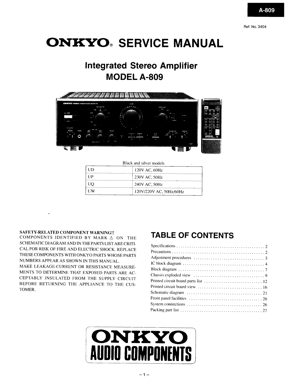 Onkyo A-809 Service Manual