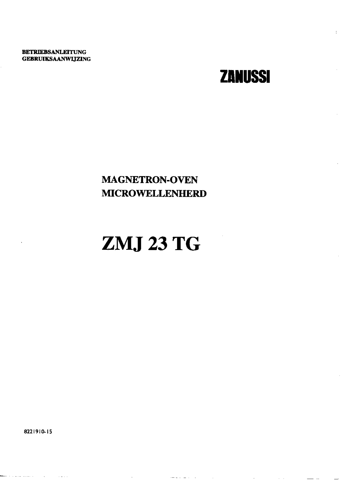 Zanussi ZMG23TG, ZMJ23TG User Manual