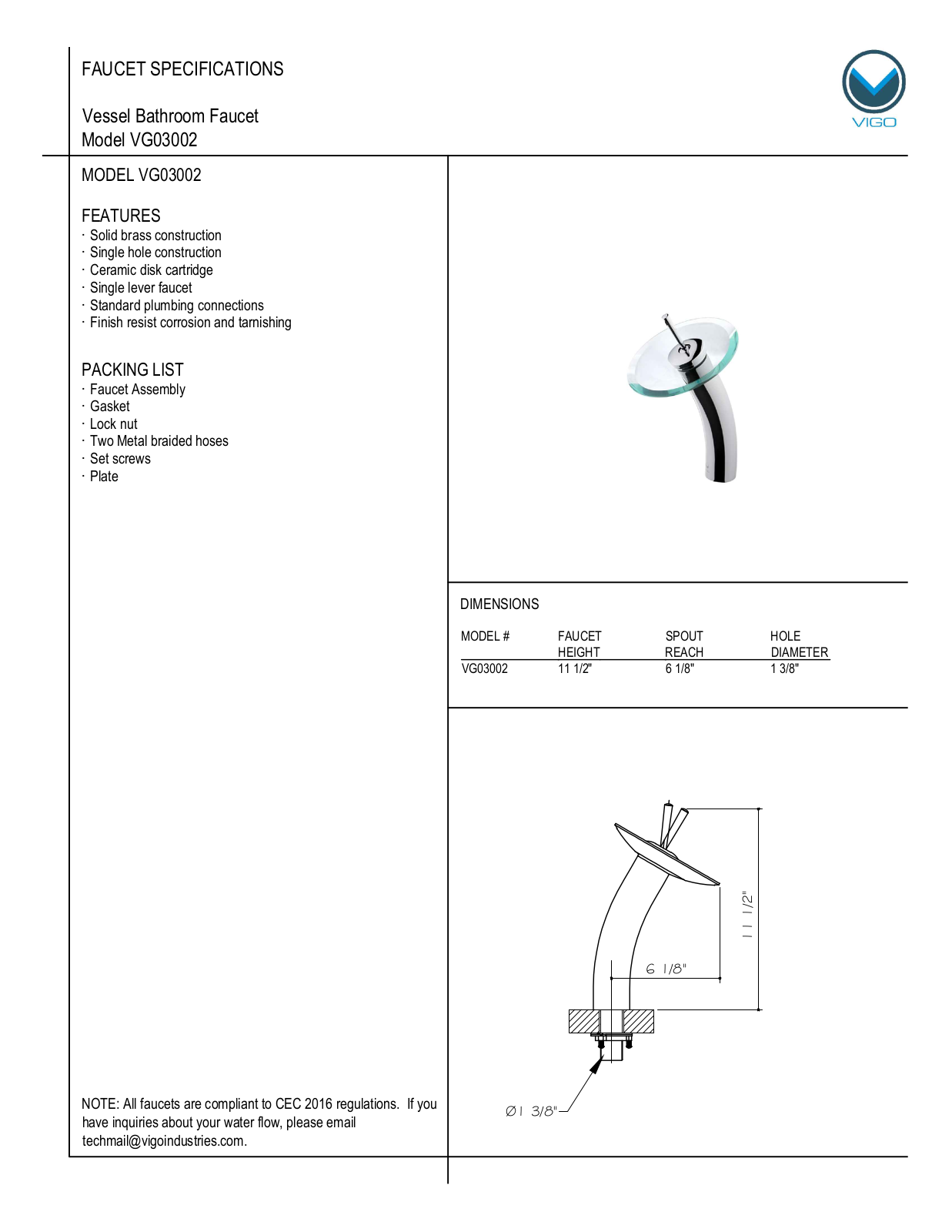 VIGO VGU10030 Specifications - ManualMachine.com