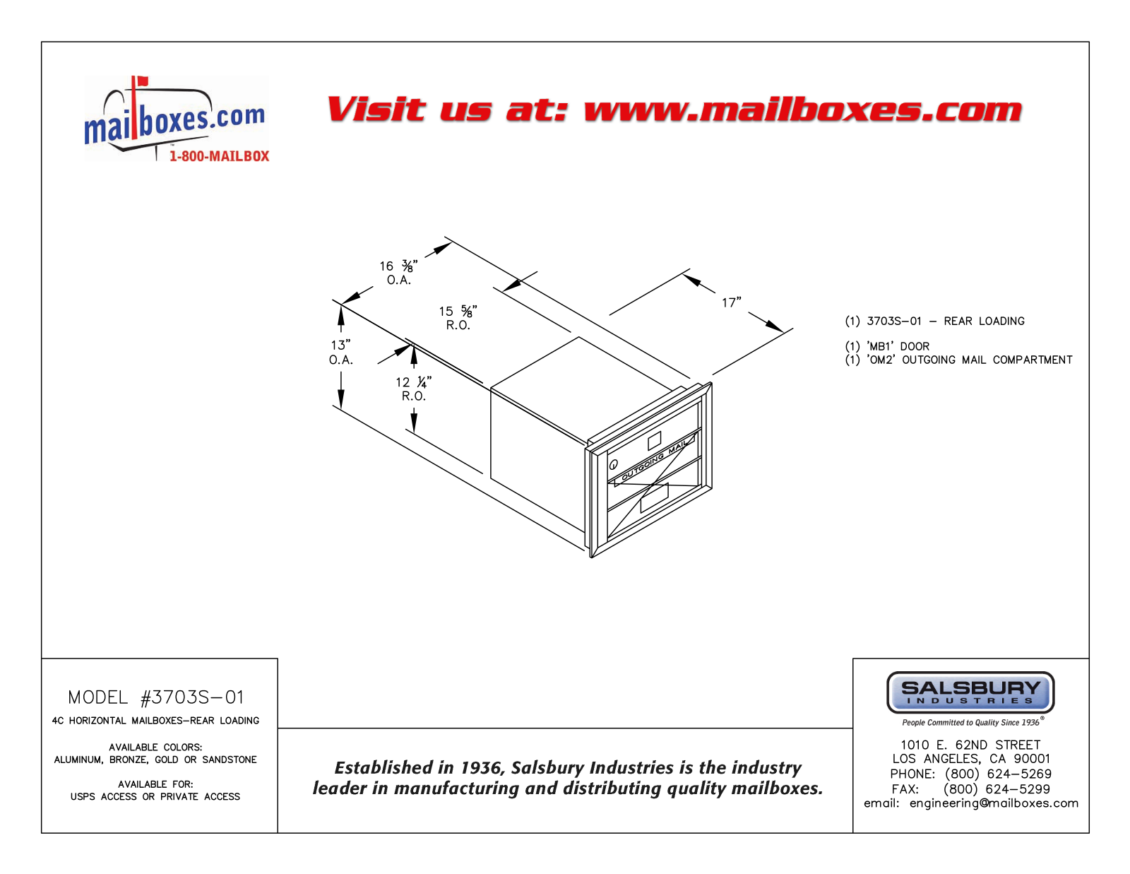 Salsbury Industries 3703S01ZRP, 3703S01ZRU User Manual