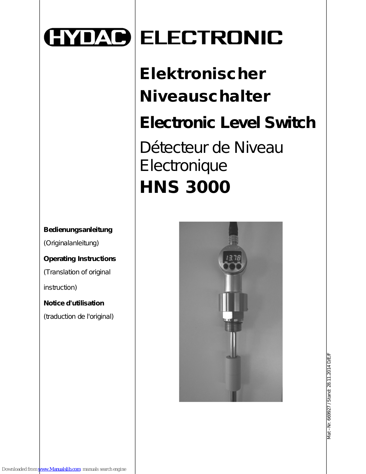 Hydac HNS 3000 Operating Instructions Manual