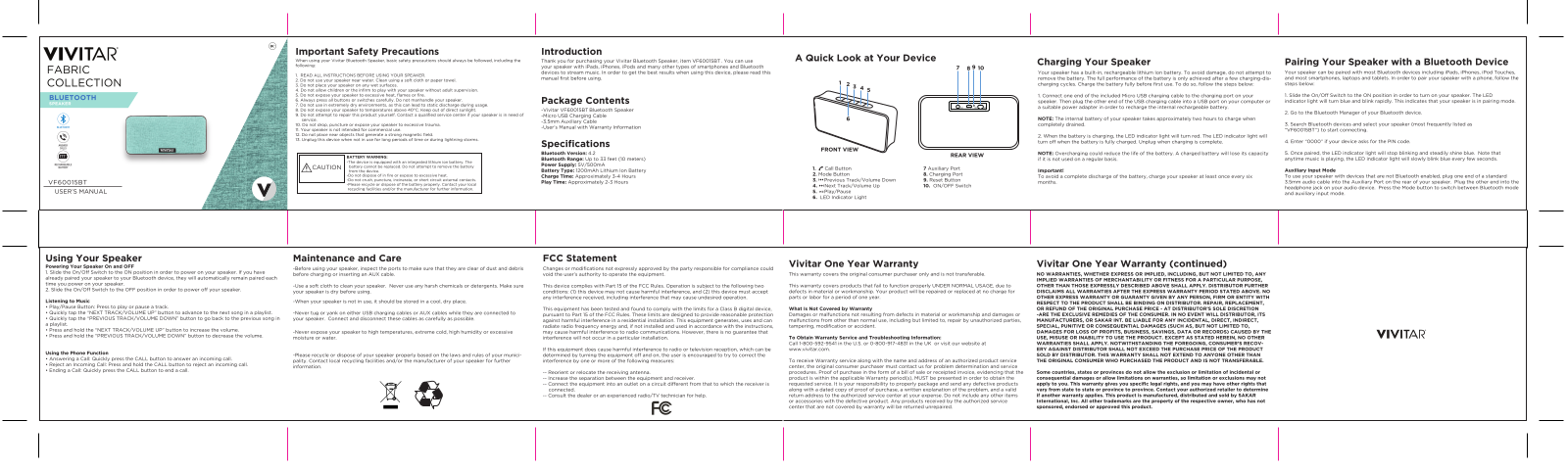 TESONIC TE VF60015BT User Manual