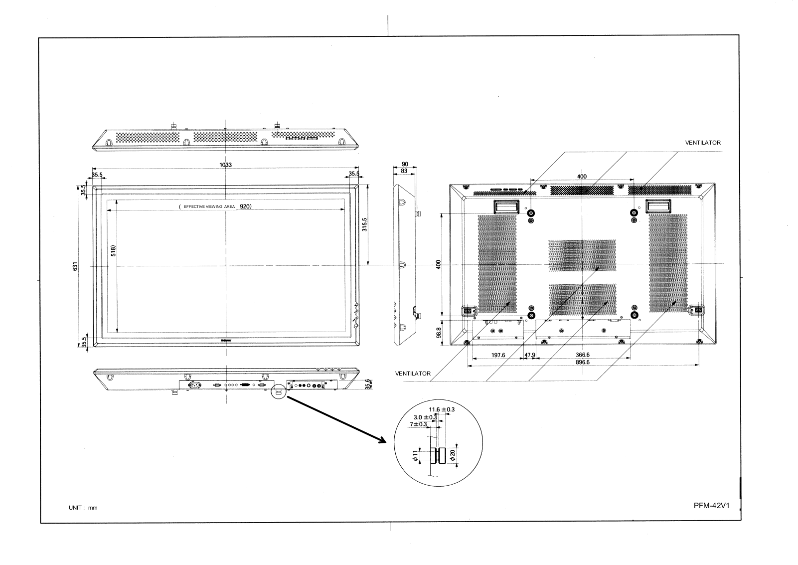 Sony PFM-42V1S, PFM-42V1B, PFM-42V1 Dimensions Diagram