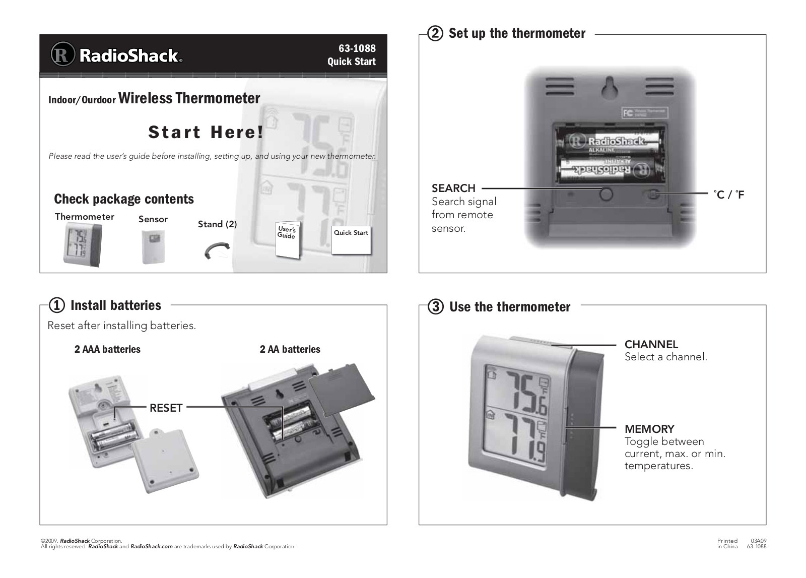 Radio Shack 63-1088 User Manual