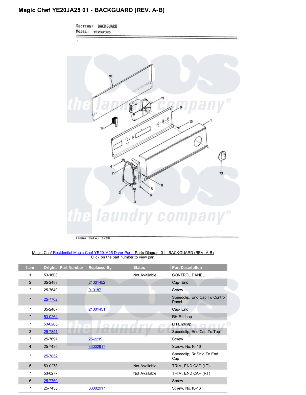 Magic Chef YE20JA25 Parts Diagram