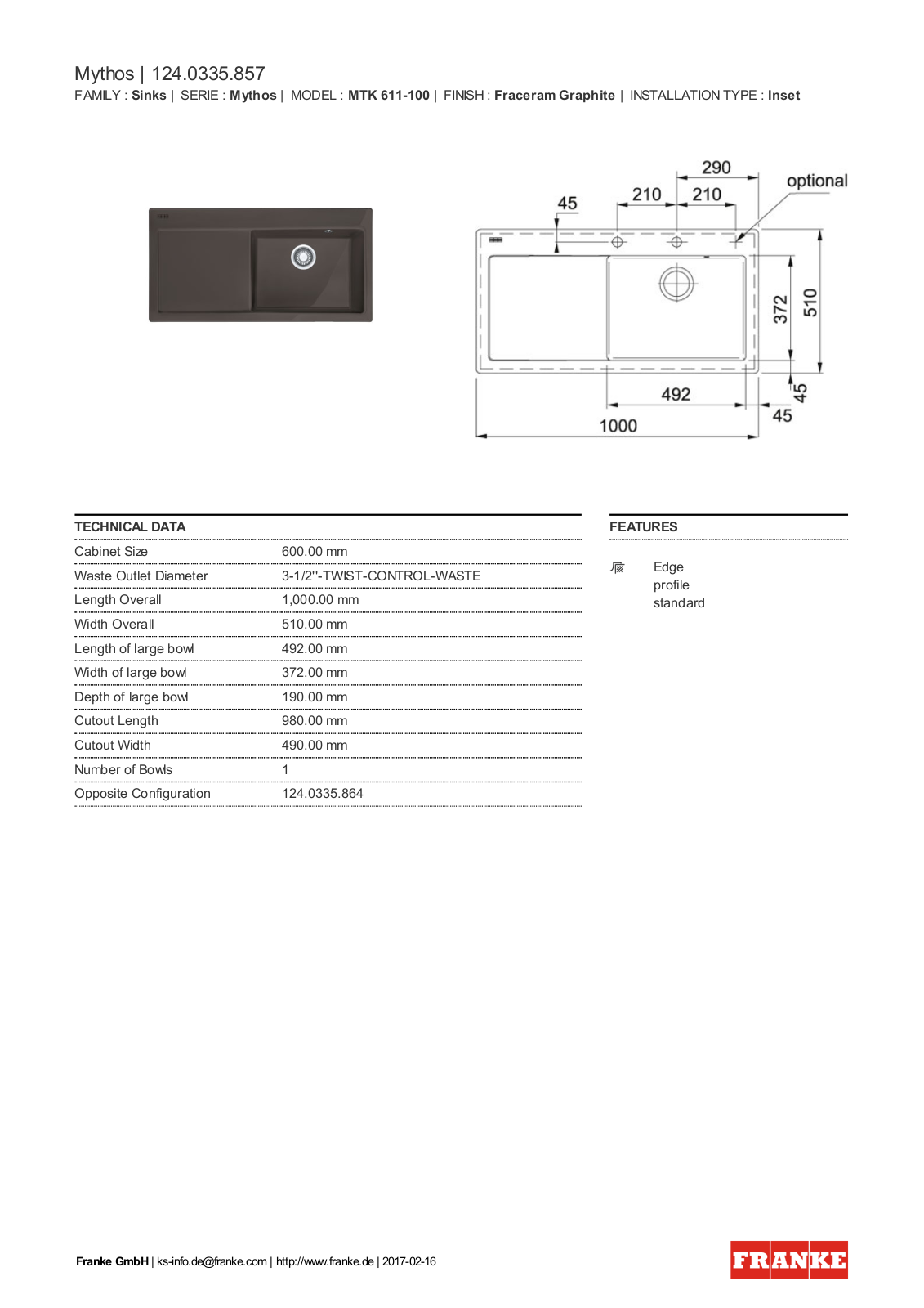 Franke 124.0335.857 Service Manual