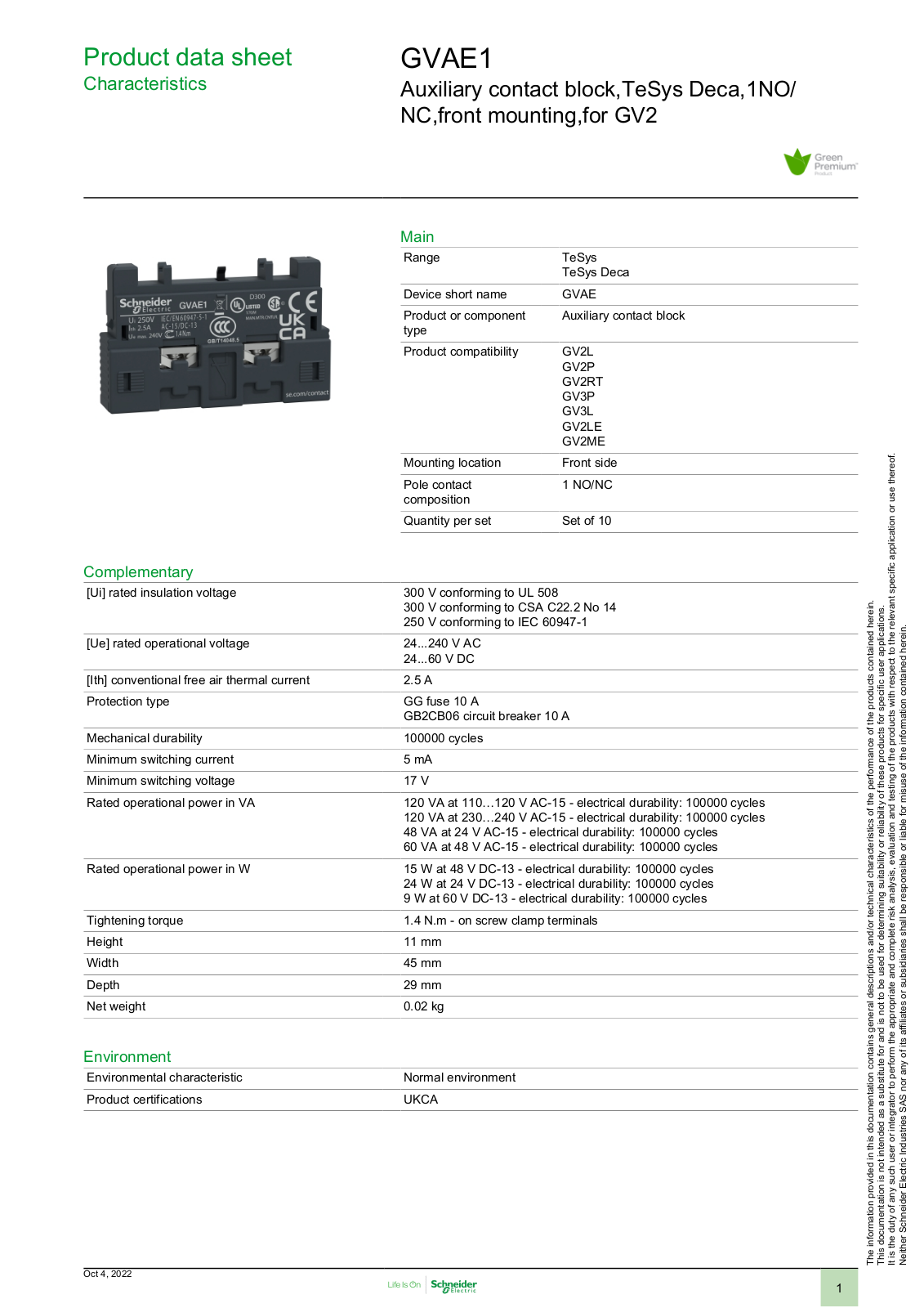 SCHNEIDER ELECTRIC GVAE1 Datasheet - ManualMachine.com