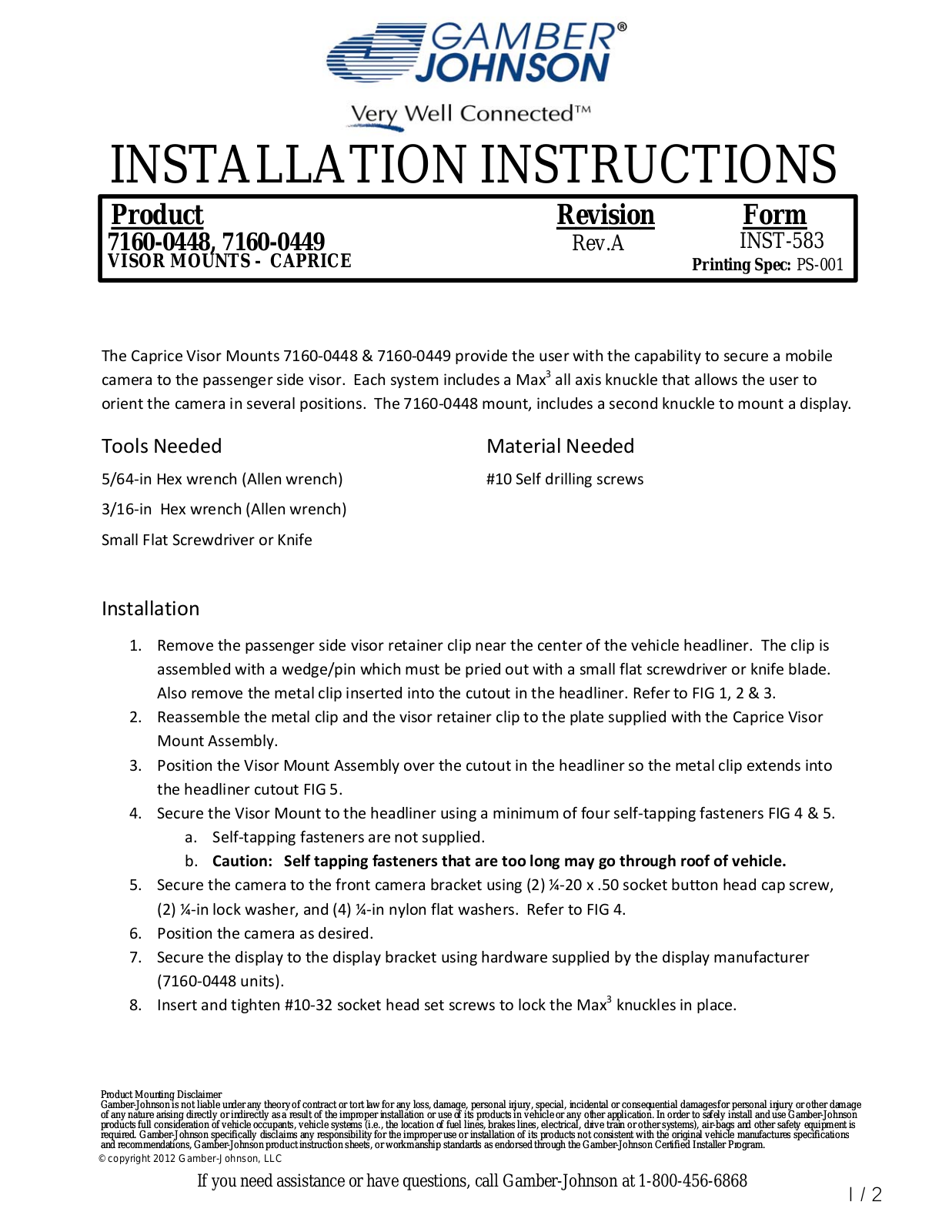 Gamber-Johnson 7160-0448 User Manual