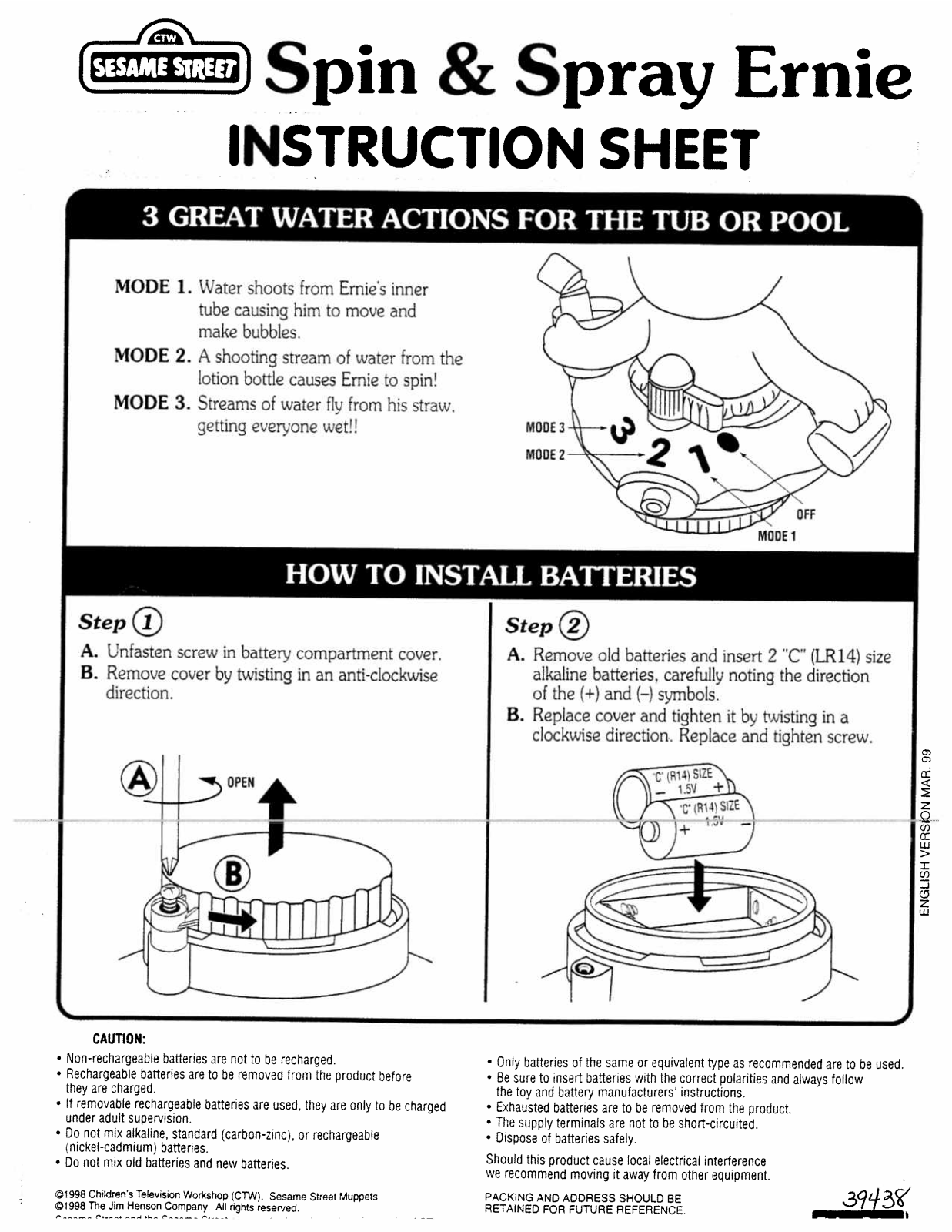 Fisher-Price 39438 Instruction Sheet