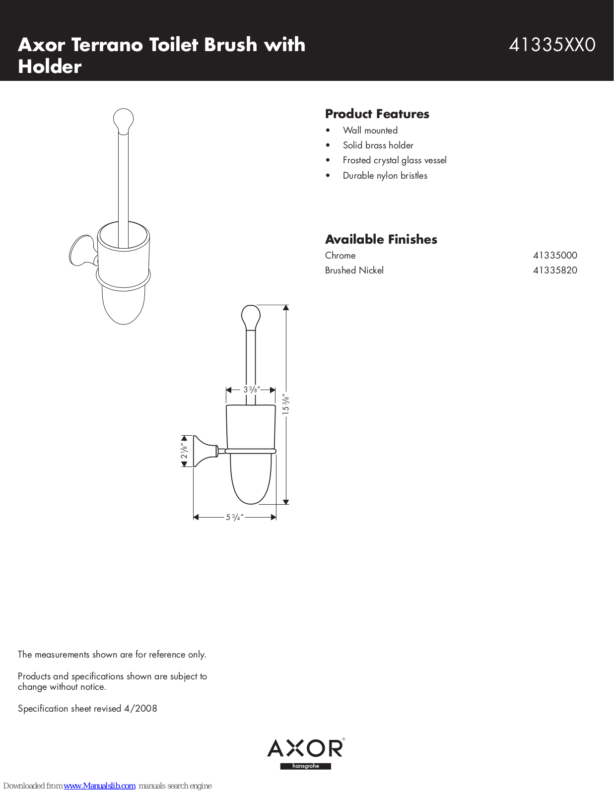 Axor 41335000, 41335820 Specification Sheet